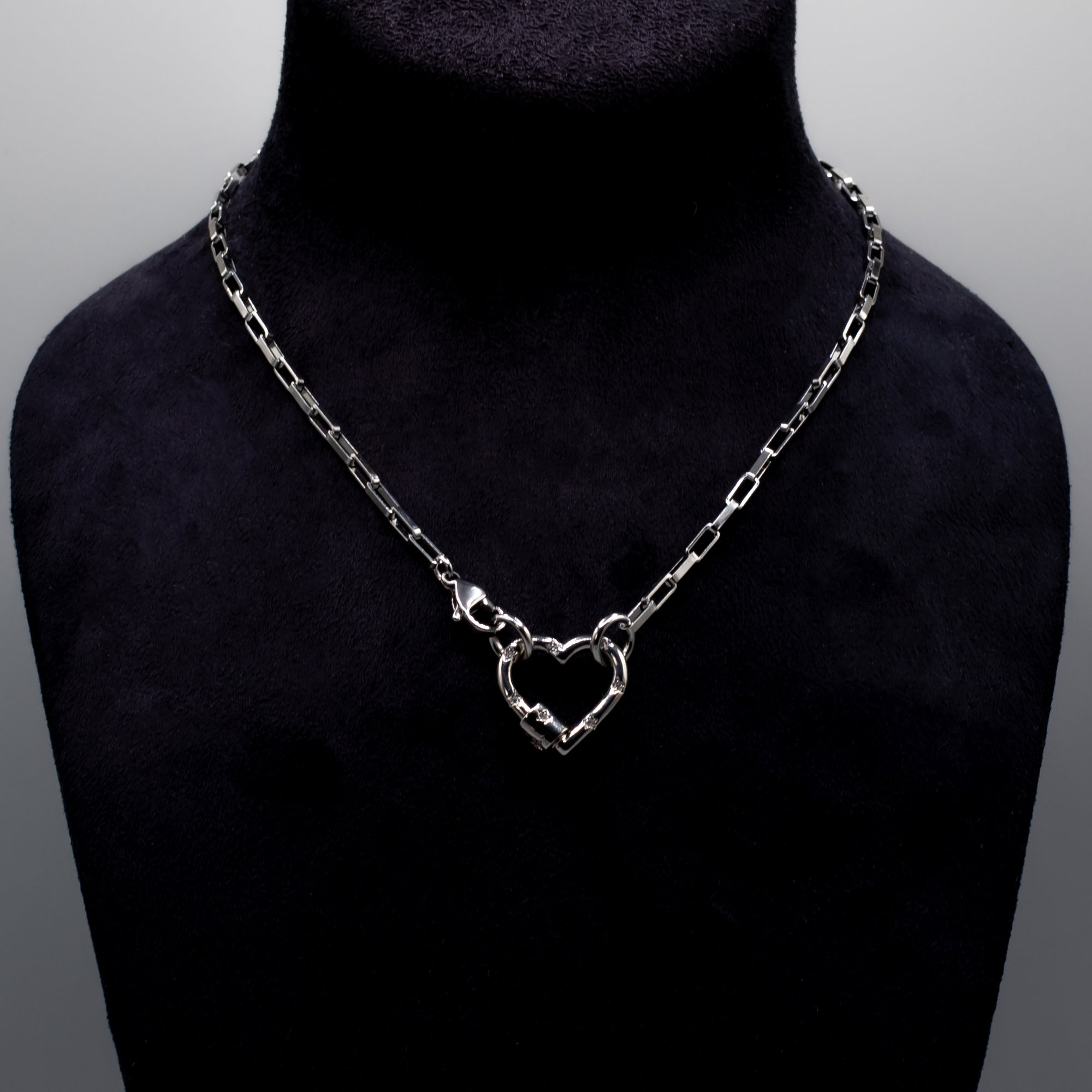 CZ Heart Carabiner Necklace