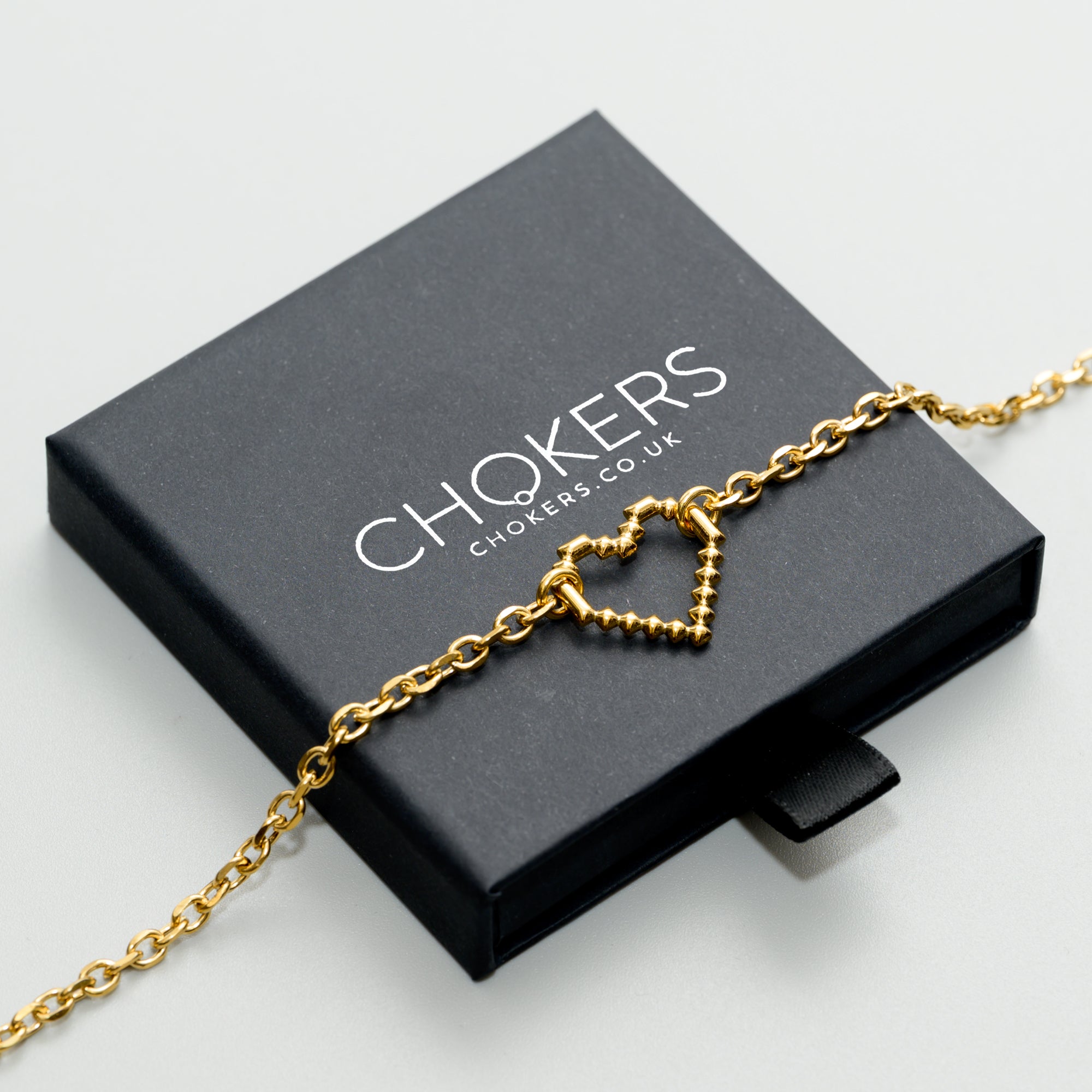 Gold Pixel heart day collar necklace on 4mm cable chain 