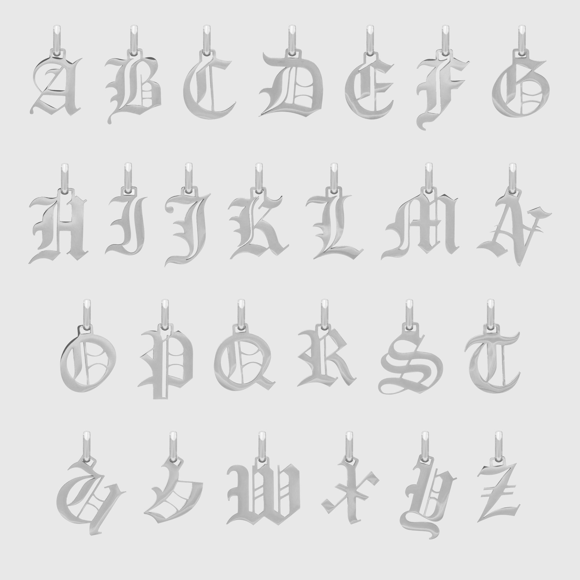 Silver initial letter pendants A-Z