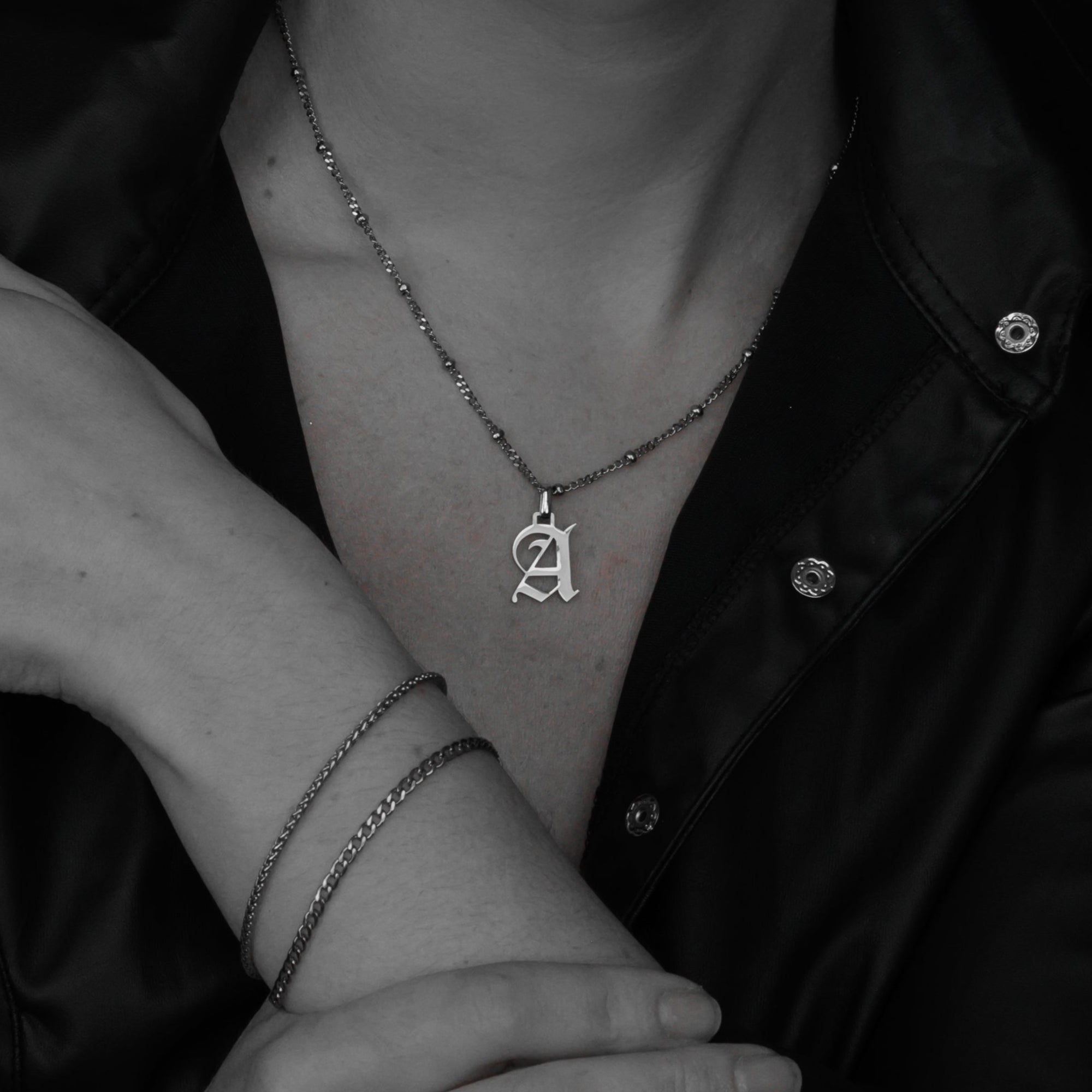 Gothic Initial Necklace (Silver)