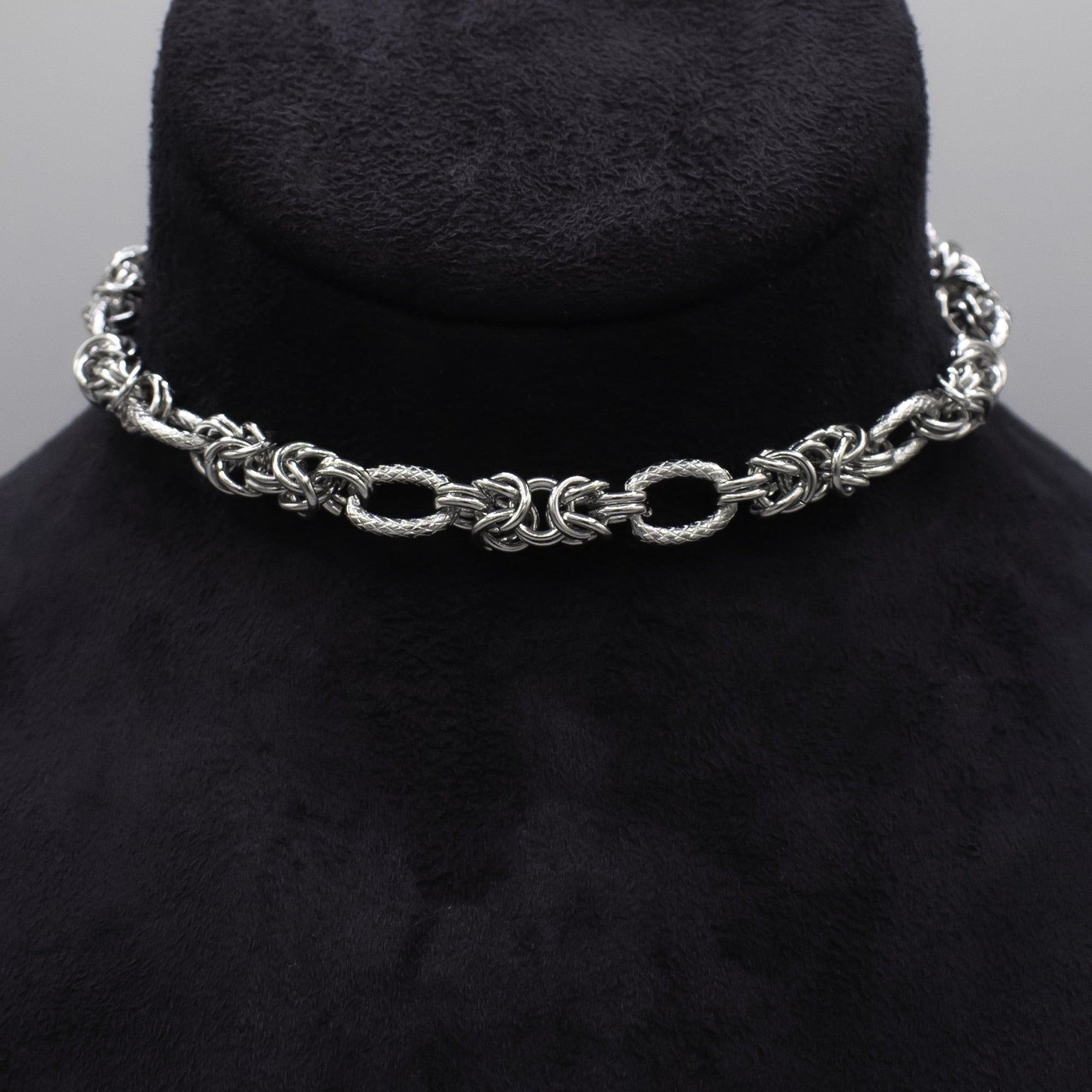 Plain Byzantine Link Choker Necklace - (Silver) 10mm