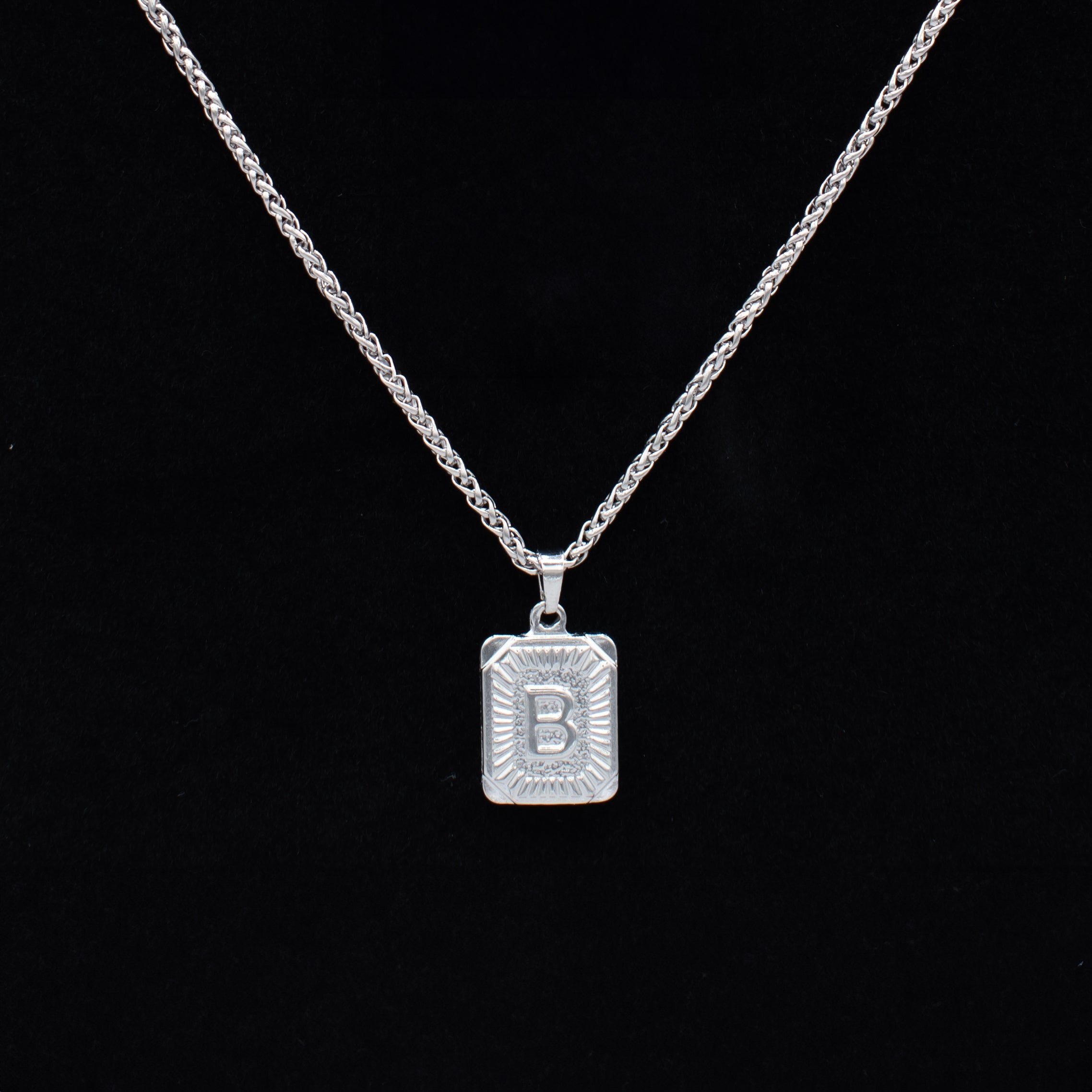 Initial Slab Pendant Choker Necklace (Silver)