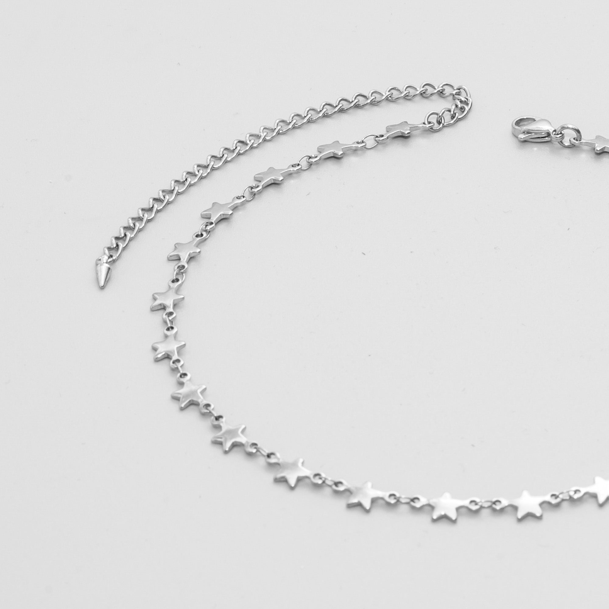 Star link chain choker necklace in silver stainless steel 