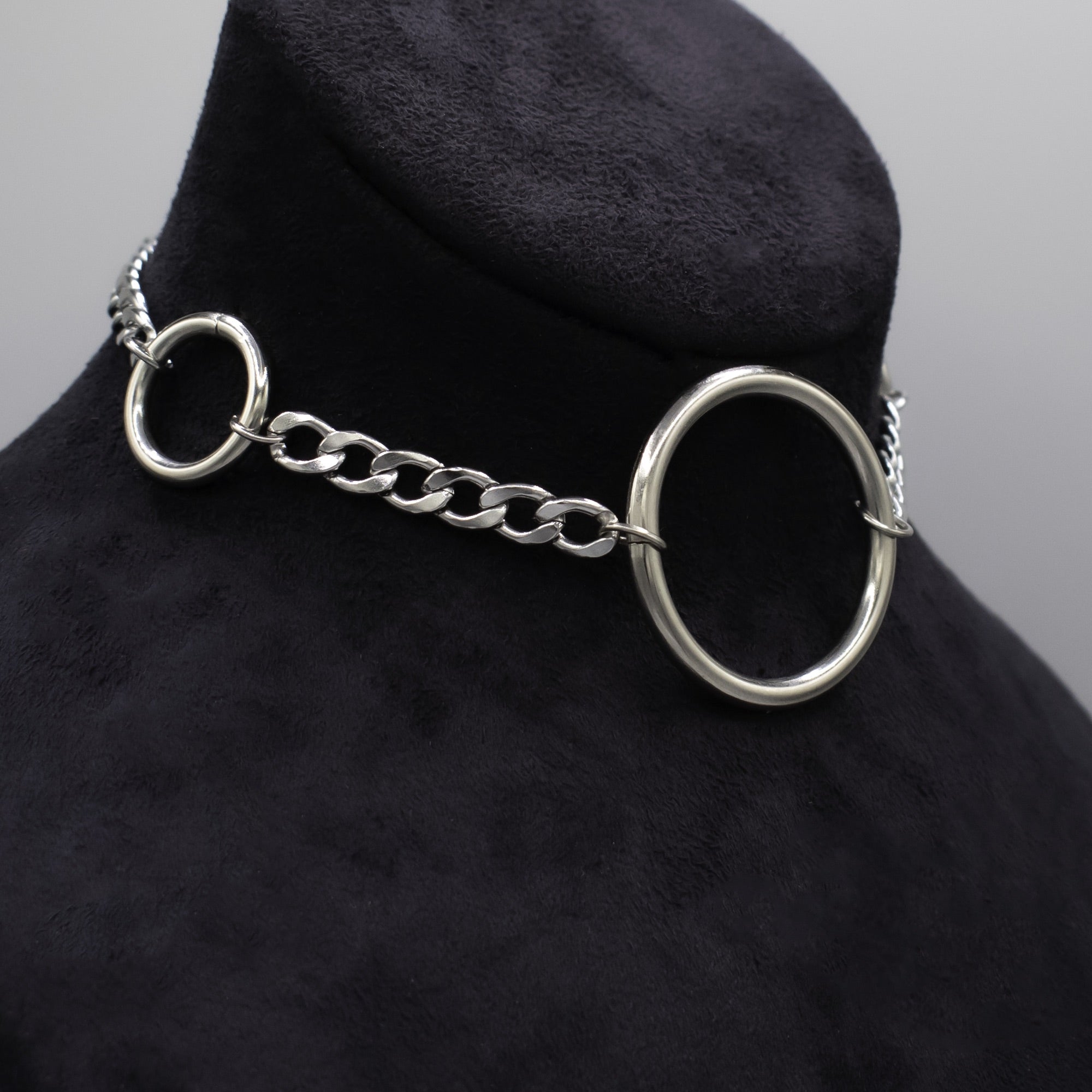 Triple O Ring Cuban Choker Necklace (Silver)