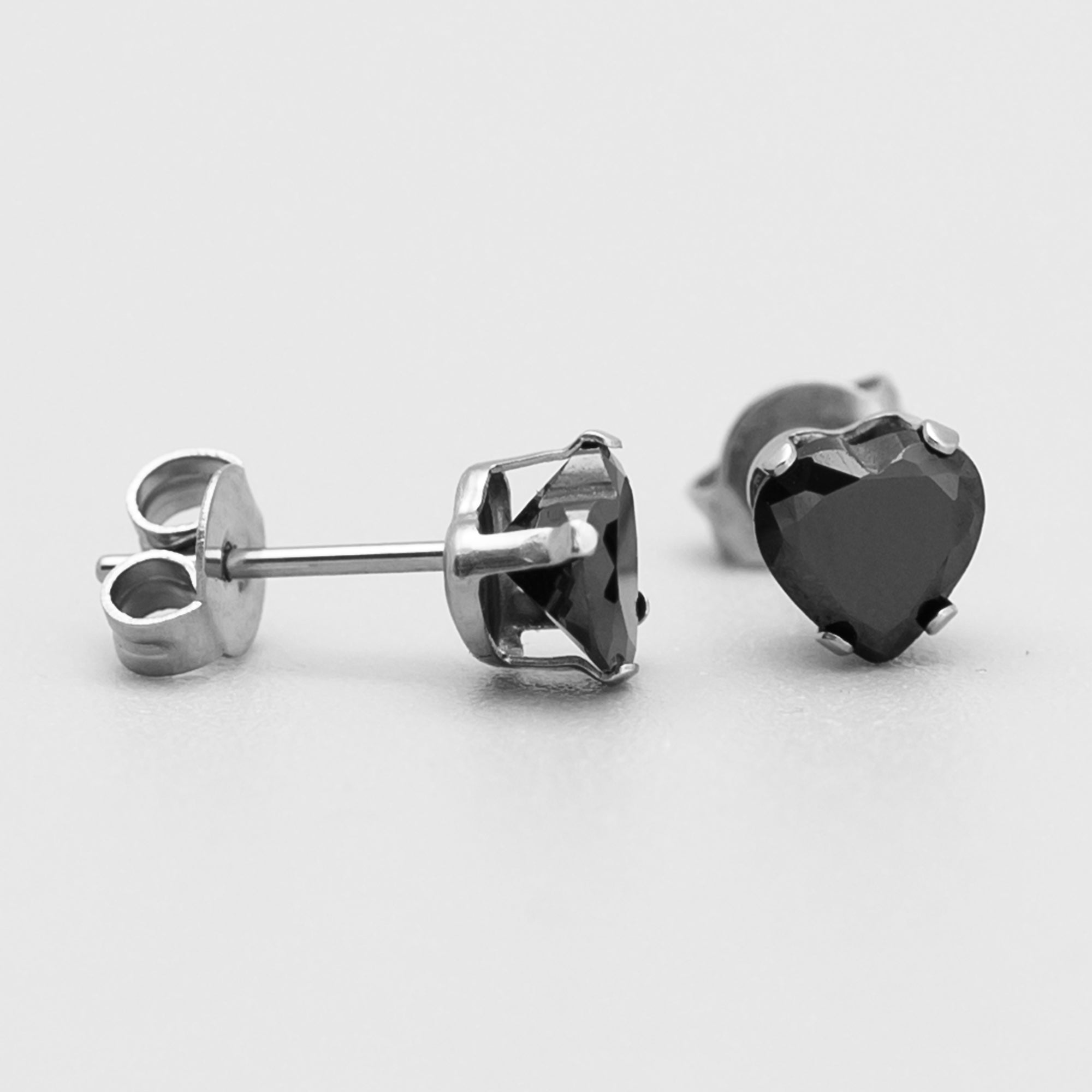 Black heart Stud earrings featuring single black heart shaped stones