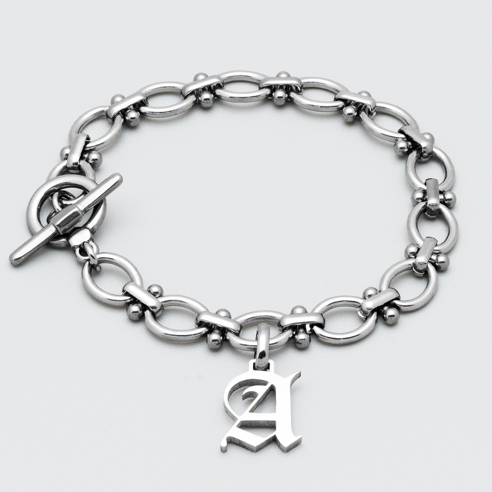 Chunky Oval Initial Bracelet (Silver)