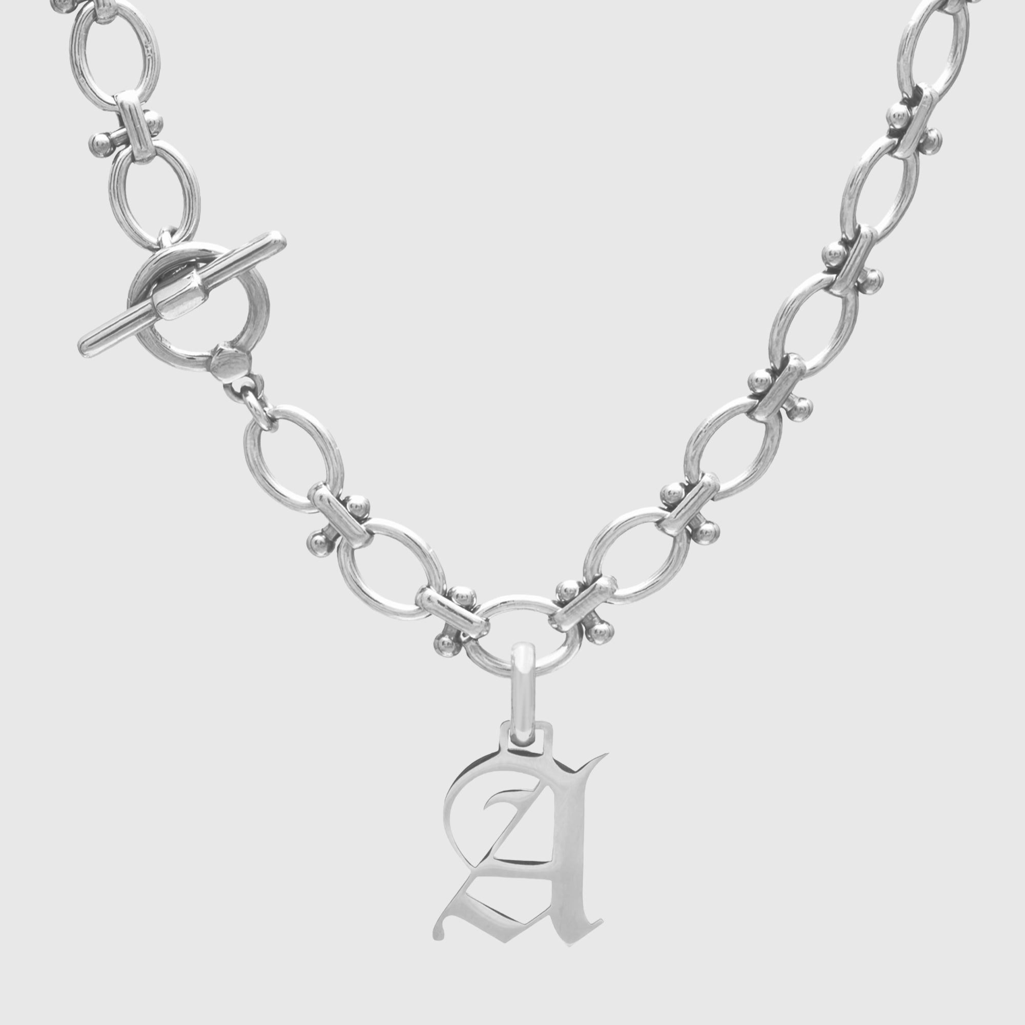 Chunky Oval Initial Necklace (Silver)