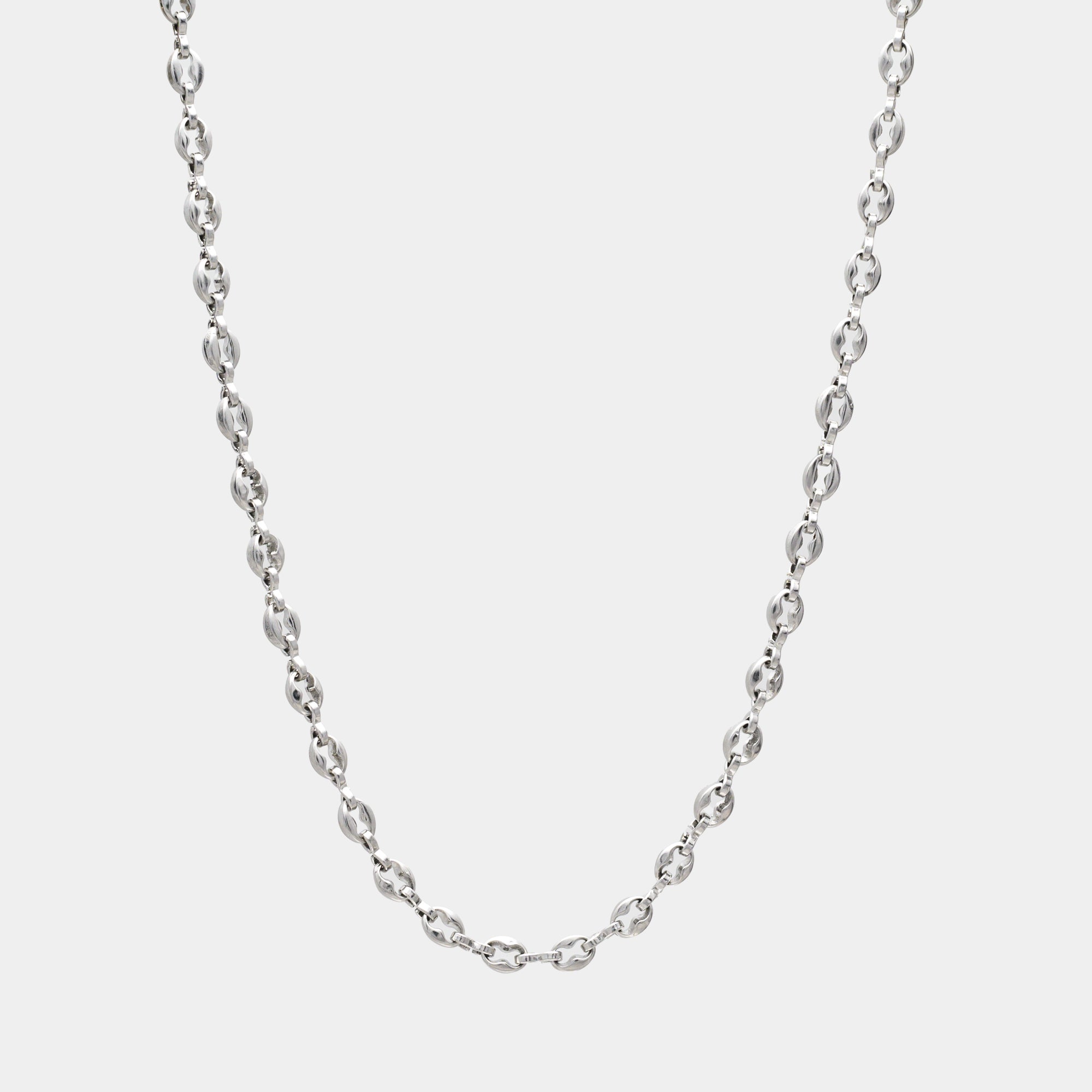 silver coffee bean necklace 5mm wide links