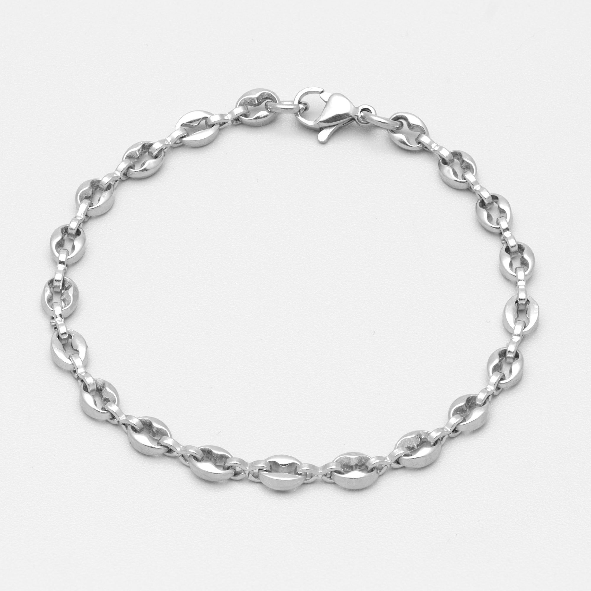 Silver coffee bean bracelet 5mm wide links 