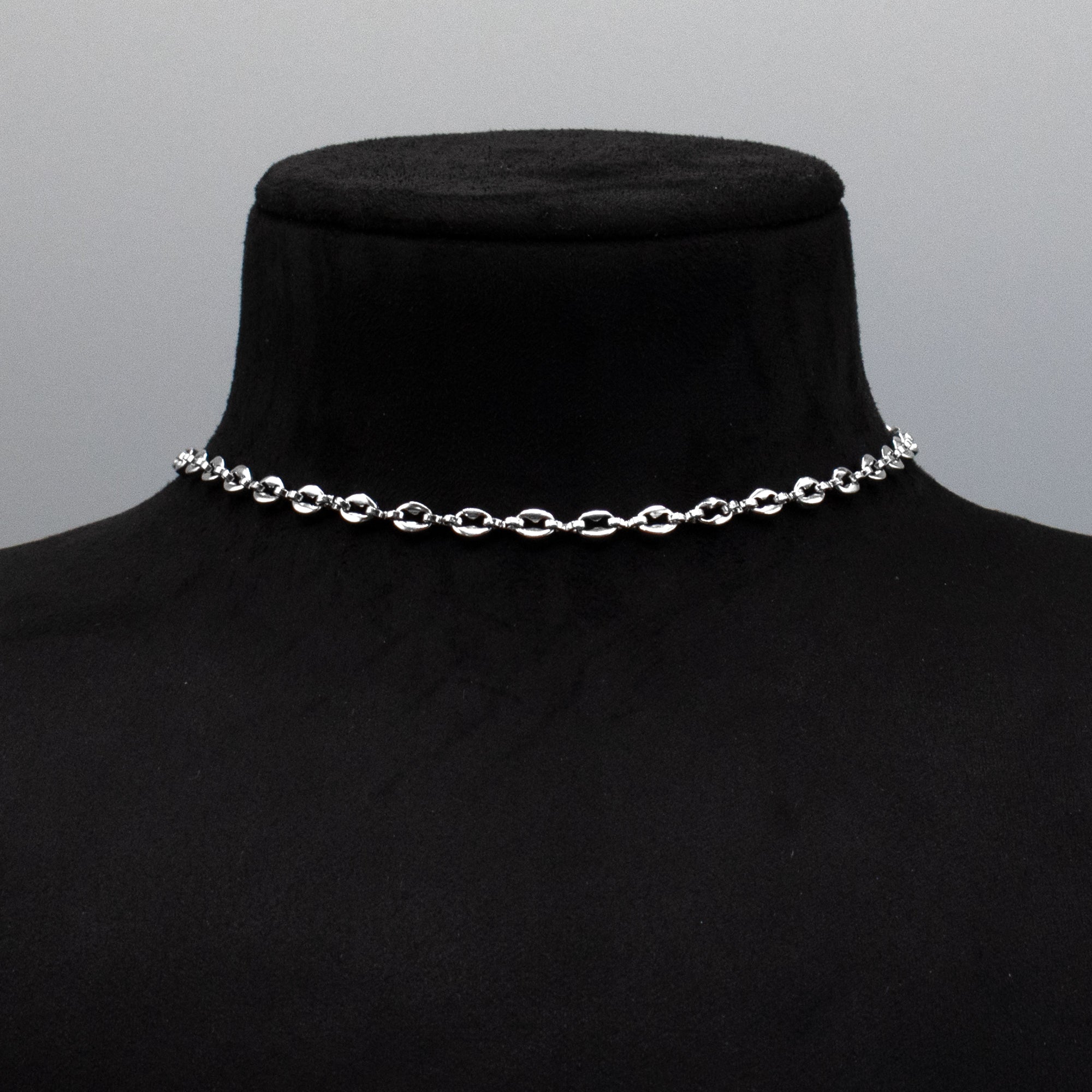 Coffee Bean Chain Choker Necklace - (Silver) 5mm