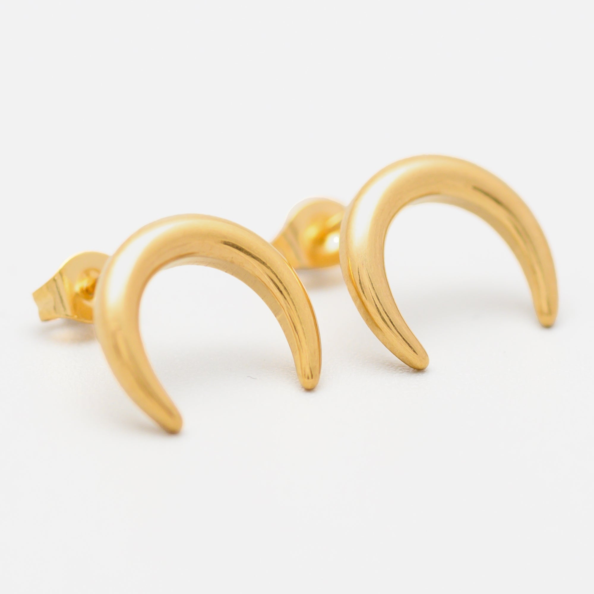 Gold Crescent moon stud earrings
