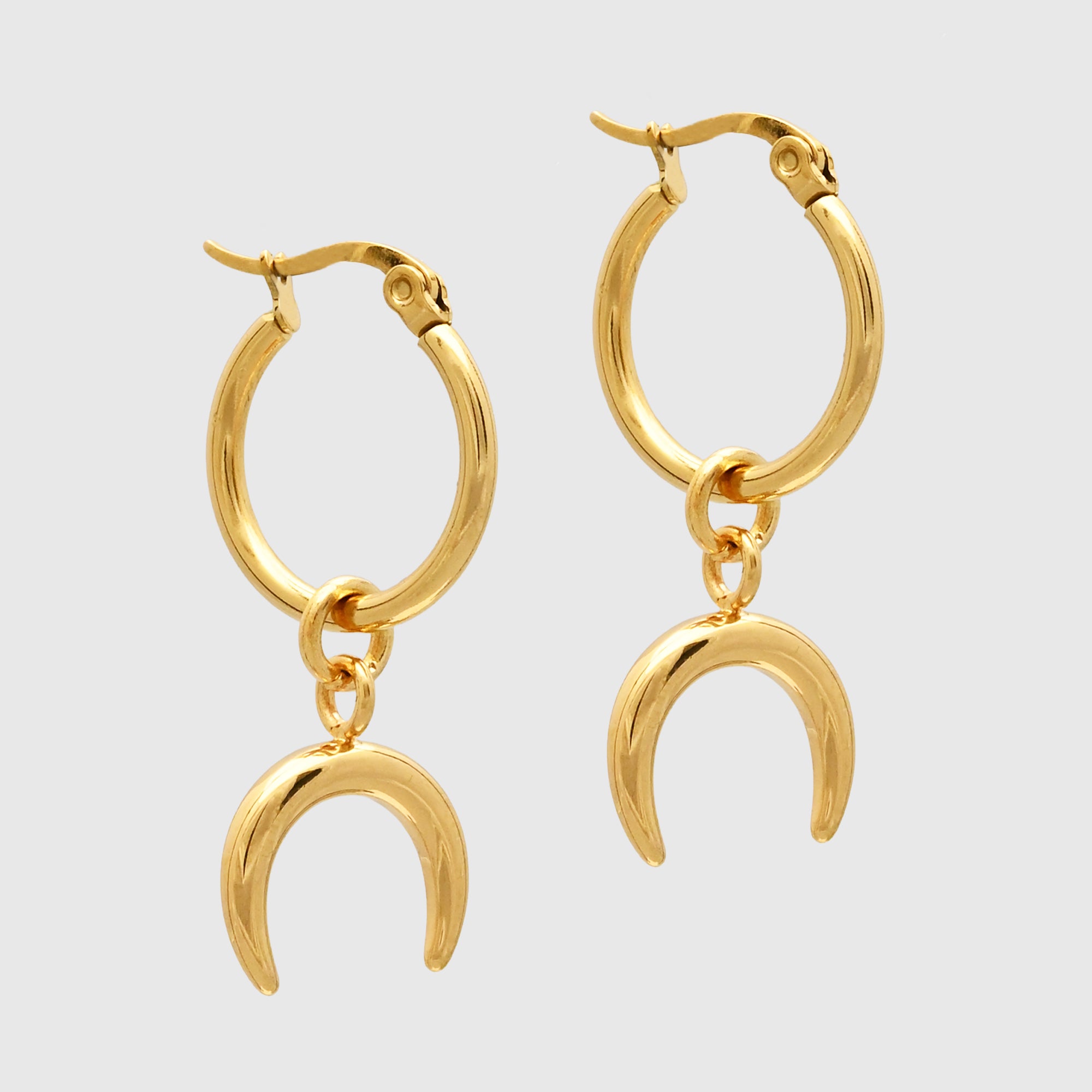 Gold stainless steel crescent moon hoop earrings 