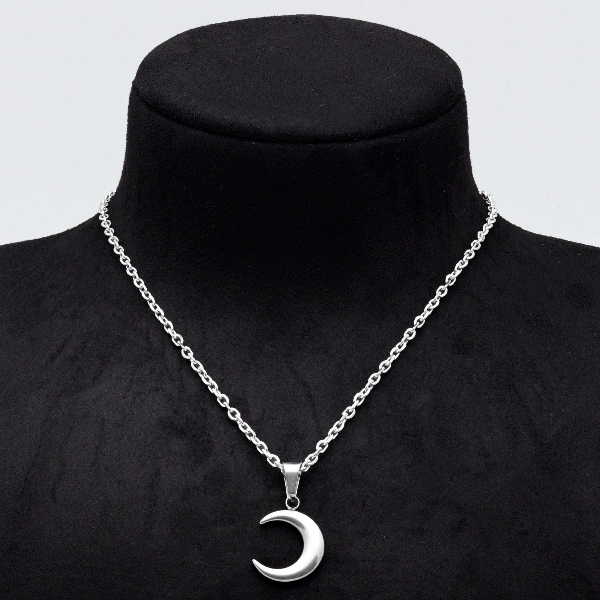 Crescent Moon Necklace Cable Chain (Silver) 3mm