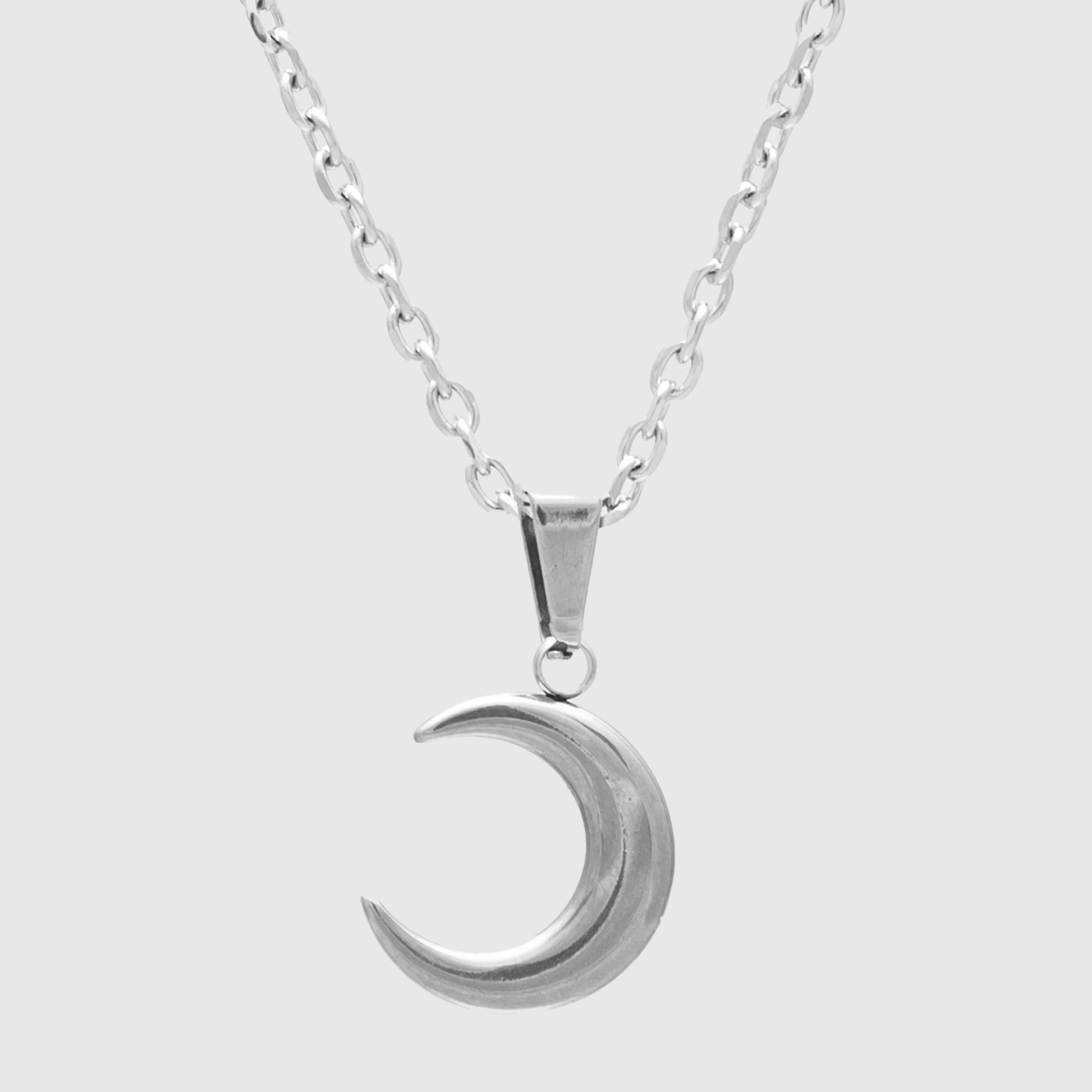 Crescent Moon Necklace Cable Chain (Silver) 3mm