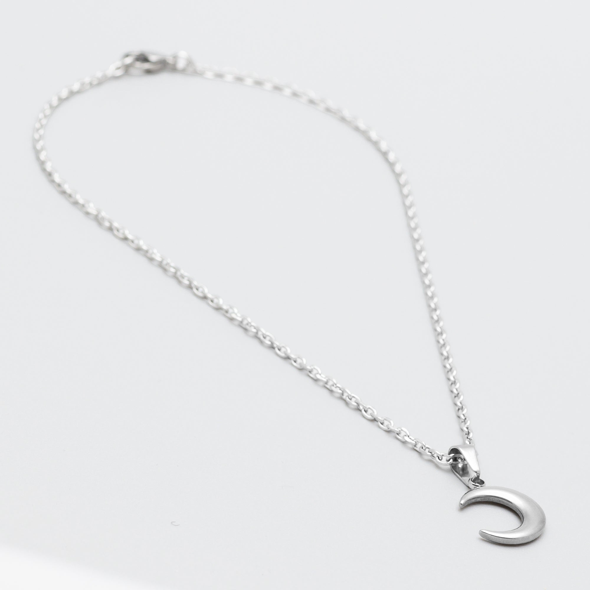 Crescent Moon Necklace Cable Chain (Silver) 3mm