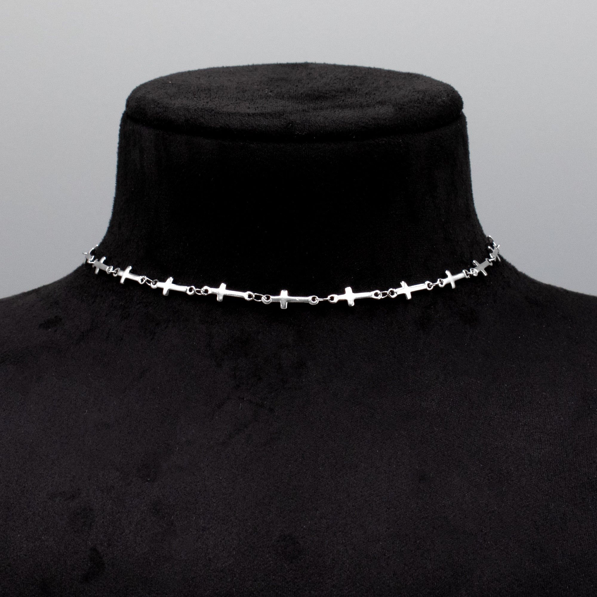 Cross Link Choker Necklace - (Silver) 12mm