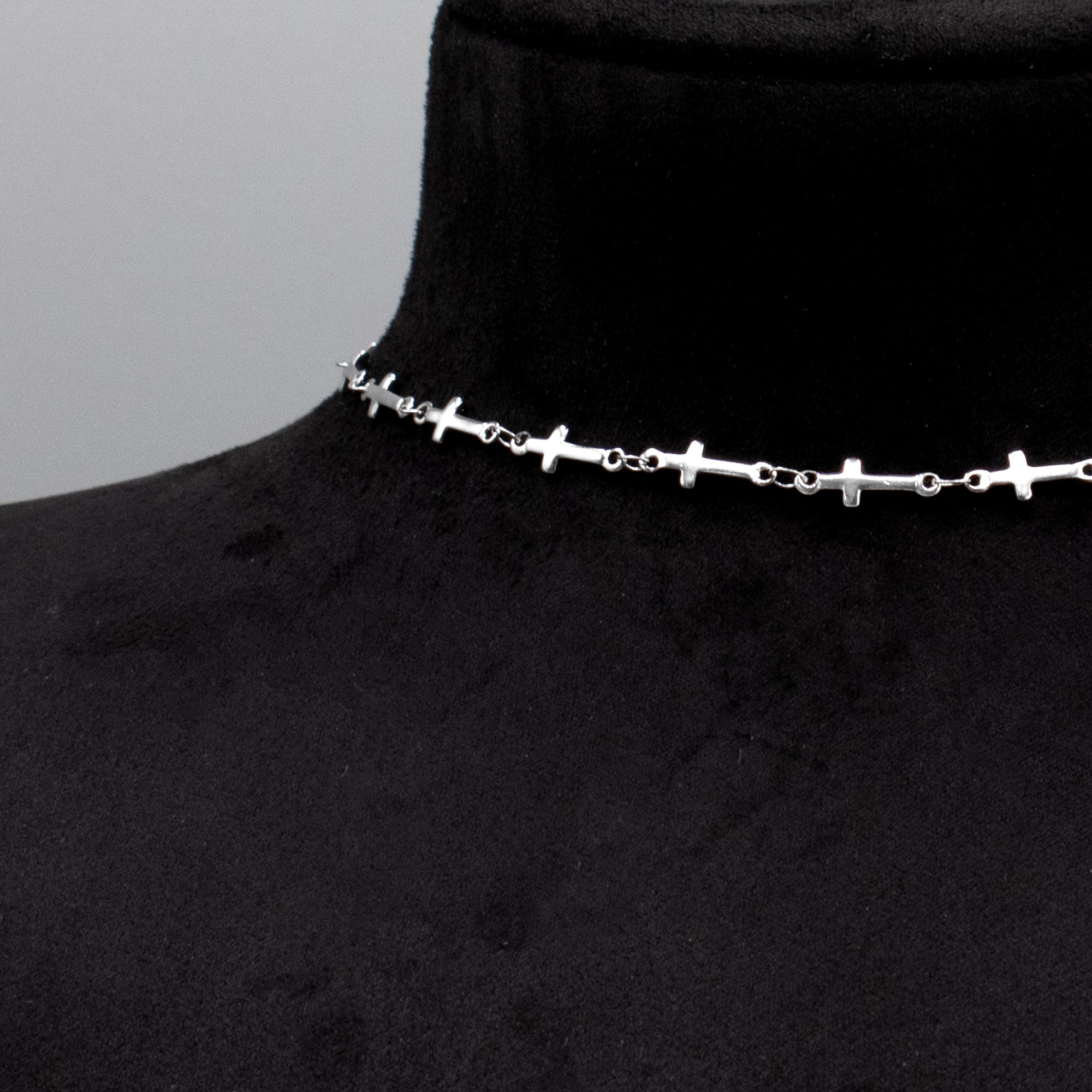 Cross Link Choker Necklace - (Silver) 12mm