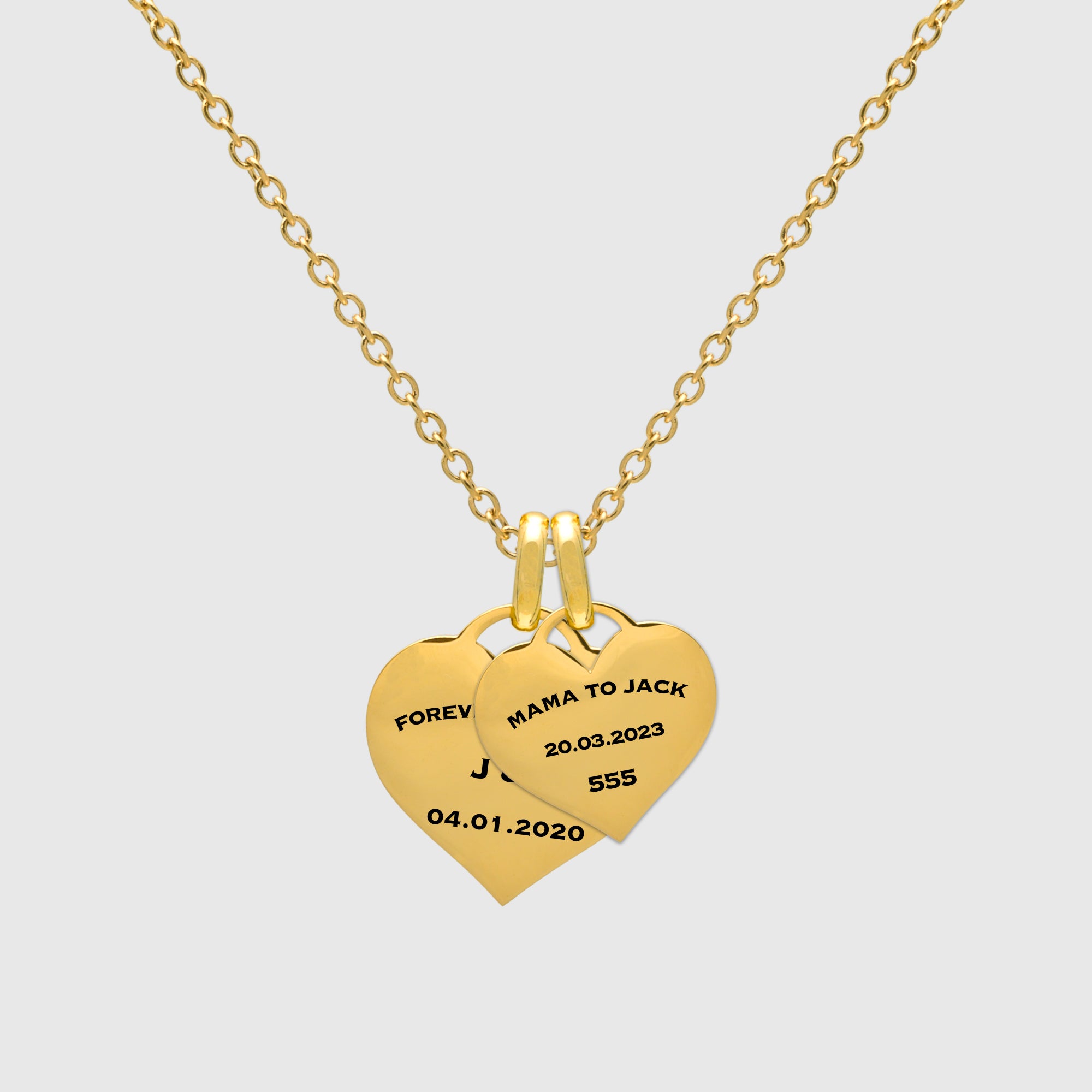 Soulbound Double Engraved Heart Necklace (Gold)