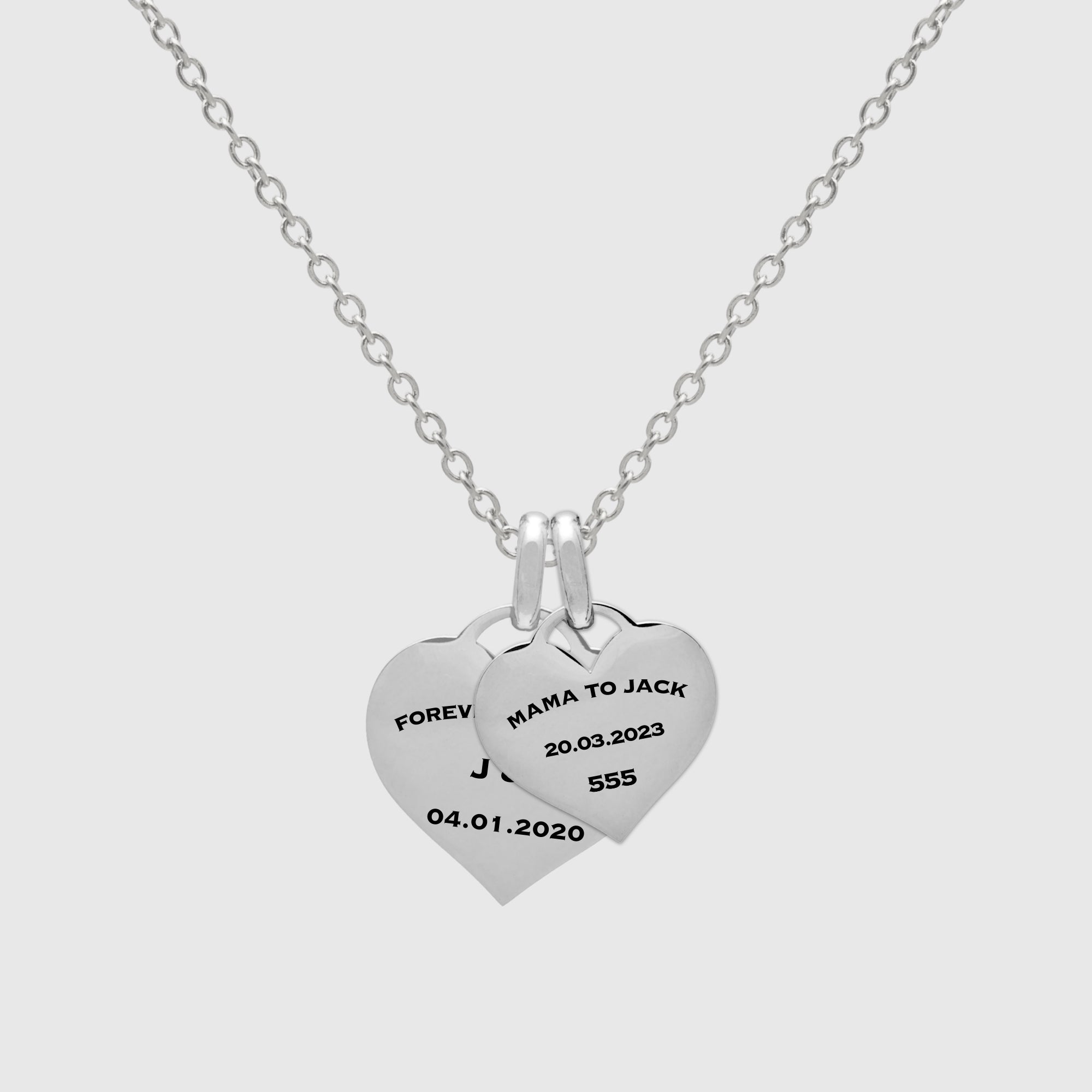 Soulbound Double Engraved Heart Necklace (Silver)