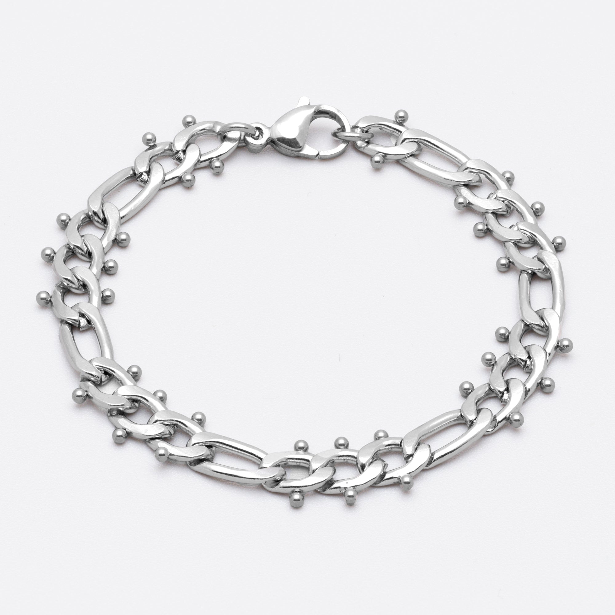 Chunky SP Figaro link chain bracelet in silver stainless steel, non tarnish Gothic jewellery