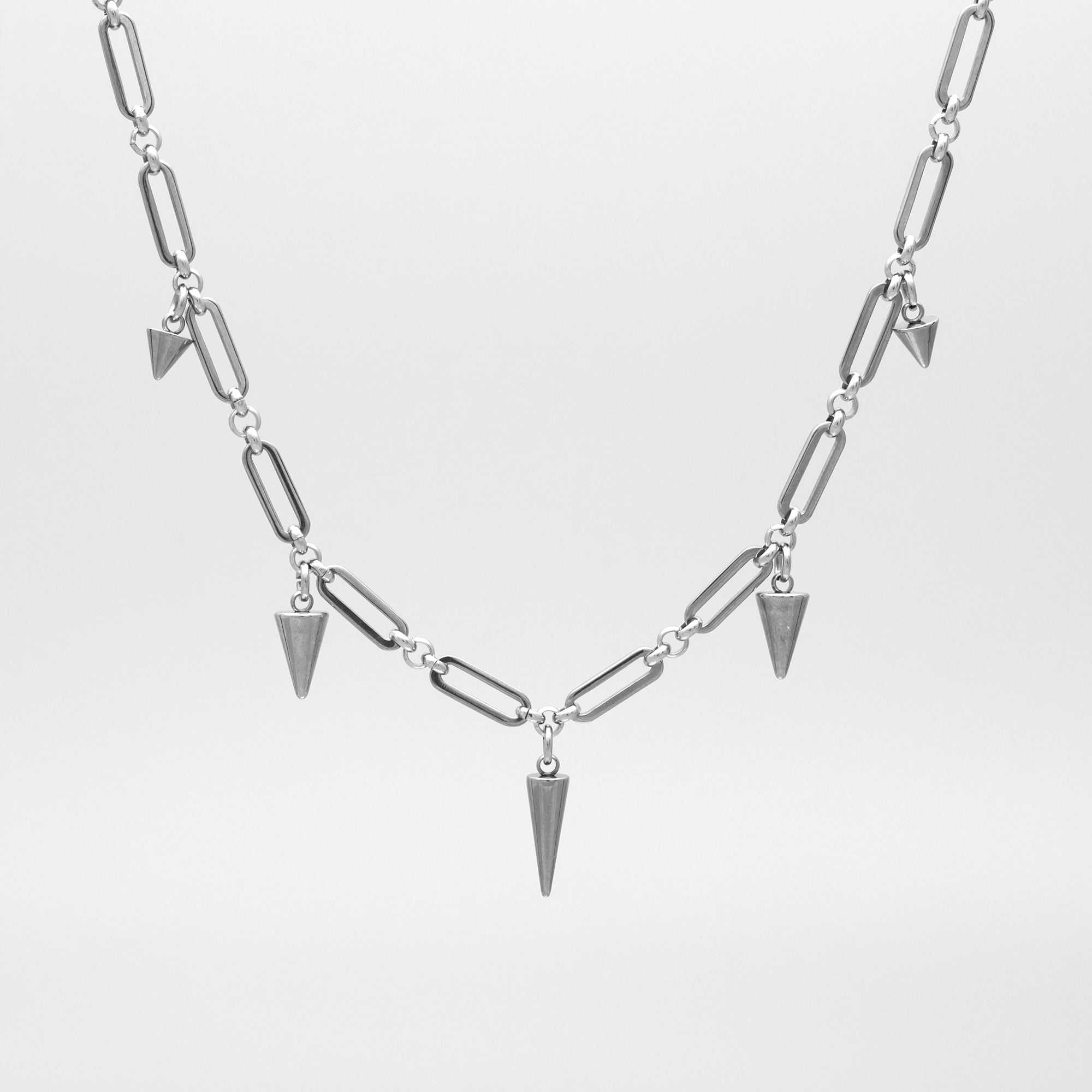 Gothic spiked paperclip choker necklace in silver