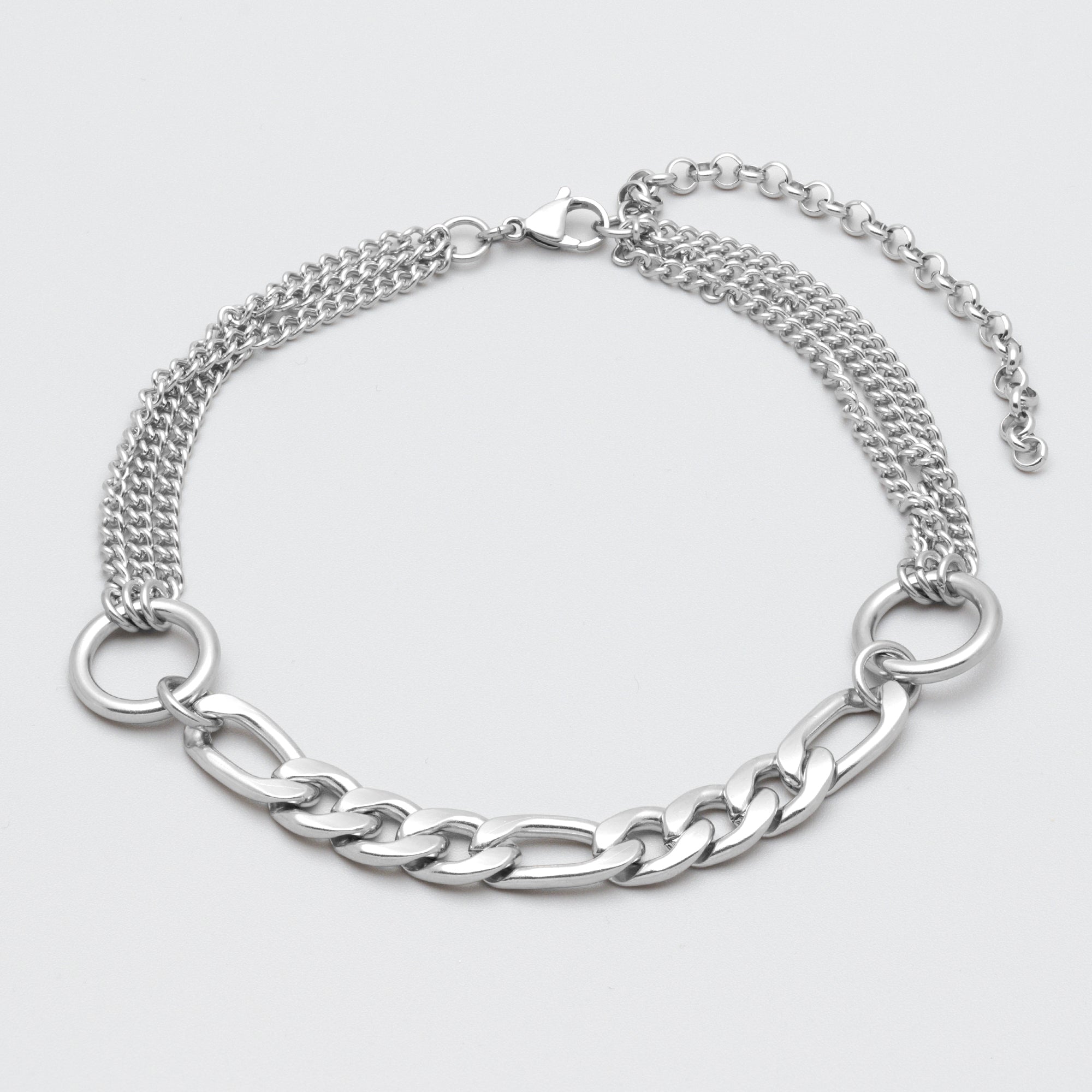 Double O Ring layered choker necklace in silver