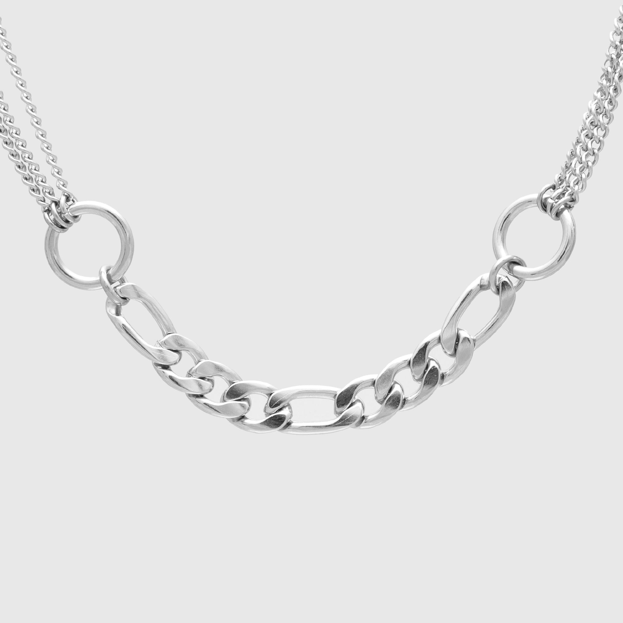 Mehrlagiges Choker-Halsband mit doppeltem O-Ring (Silber)