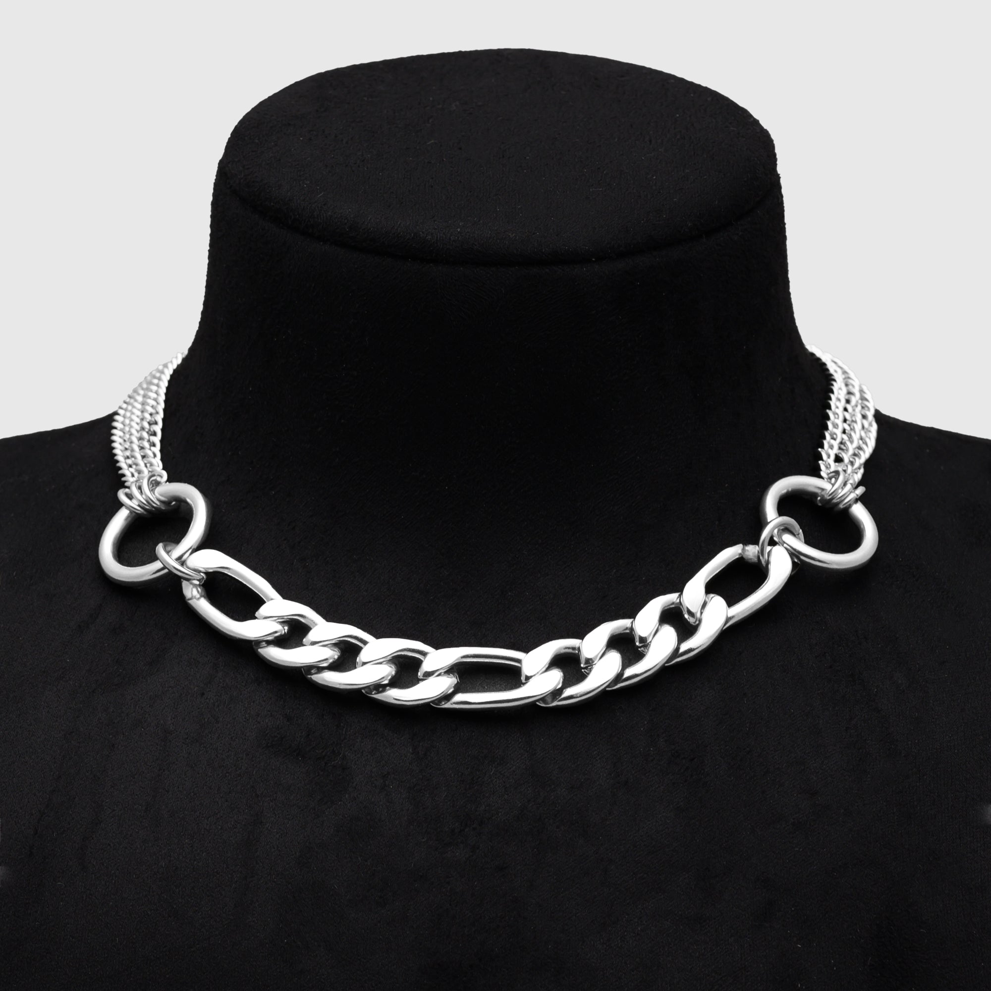 Mehrlagiges Choker-Halsband mit doppeltem O-Ring (Silber)