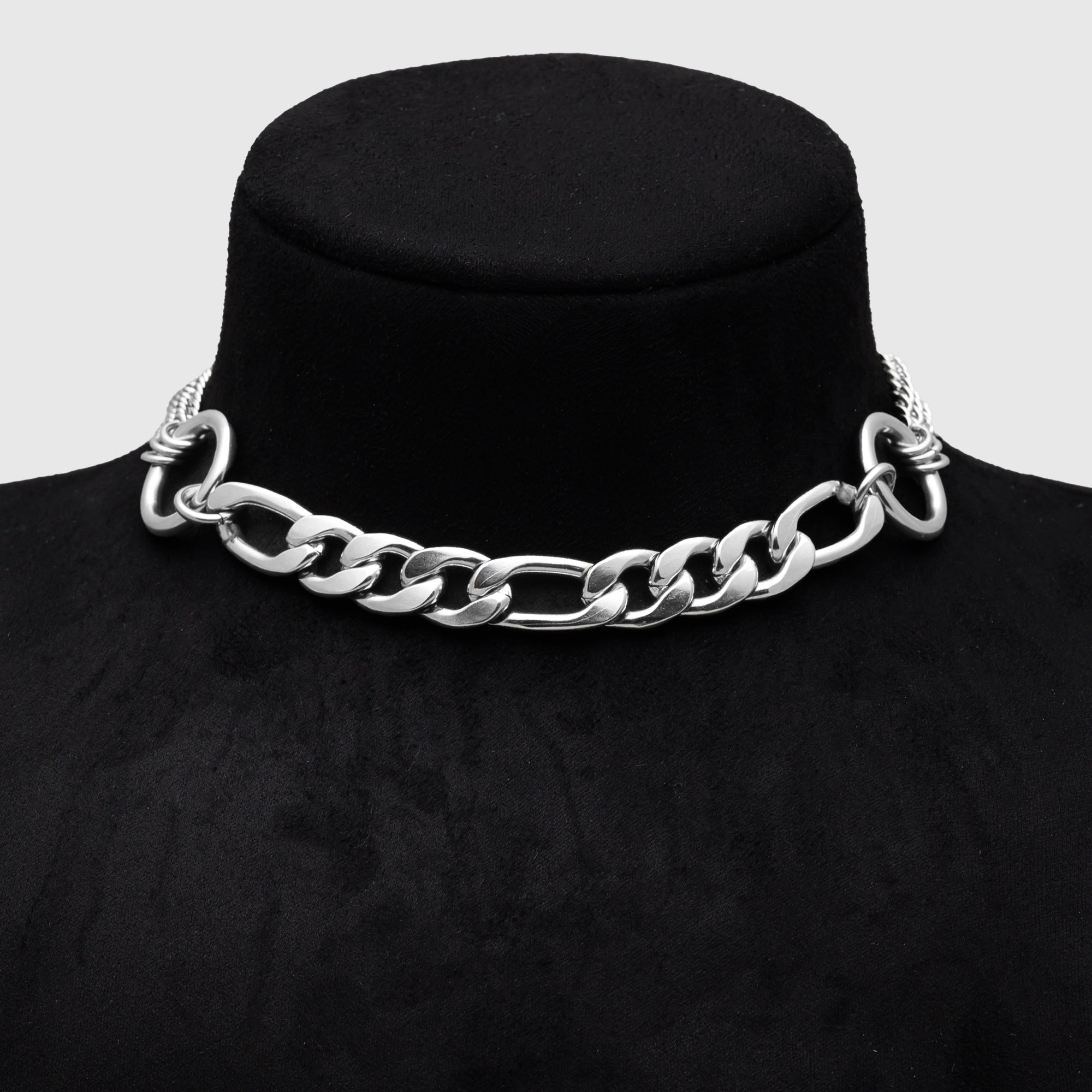 Mehrlagiges Choker-Halsband mit doppeltem O-Ring (Silber)