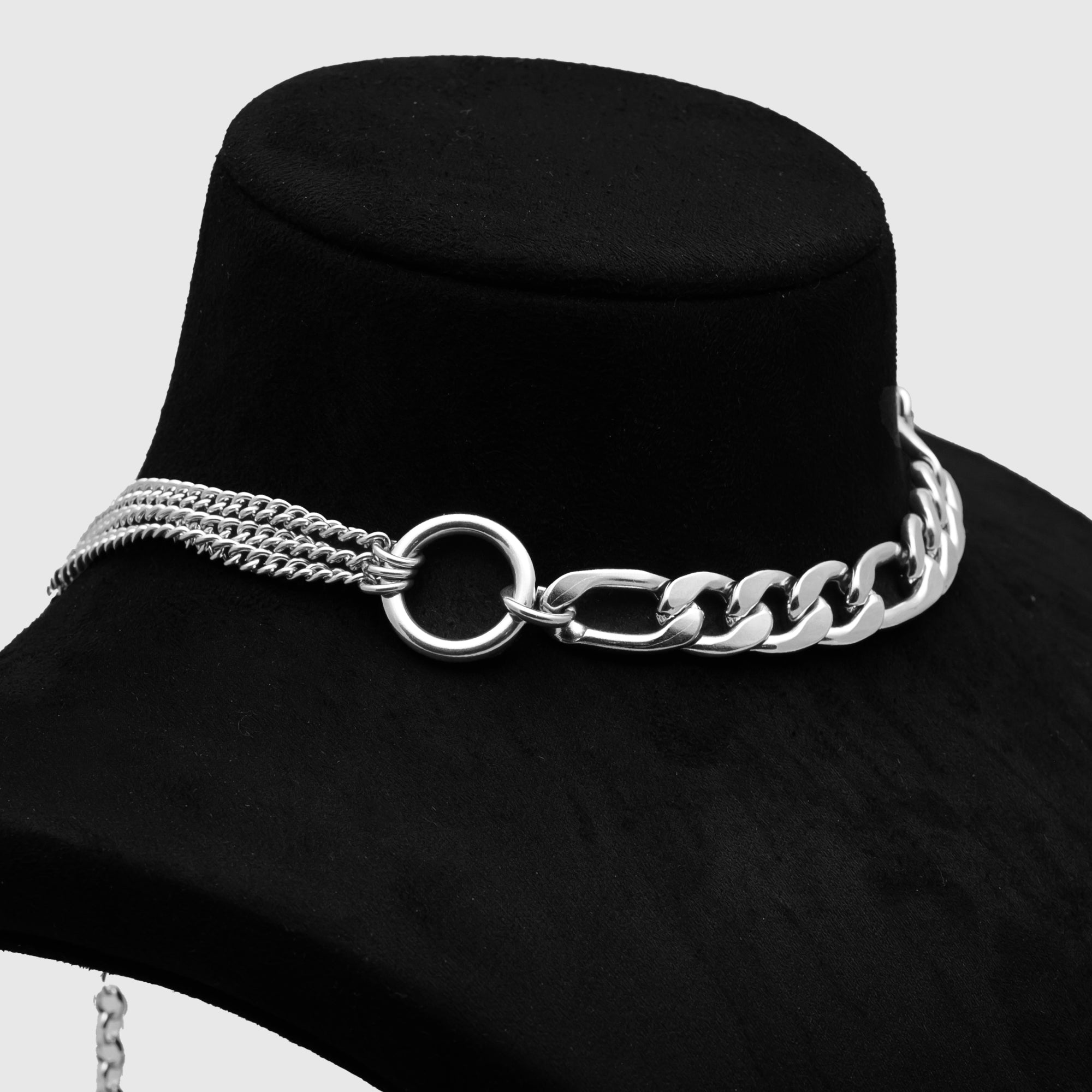 Mehrlagiges Choker-Halsband mit doppeltem O-Ring (Silber)