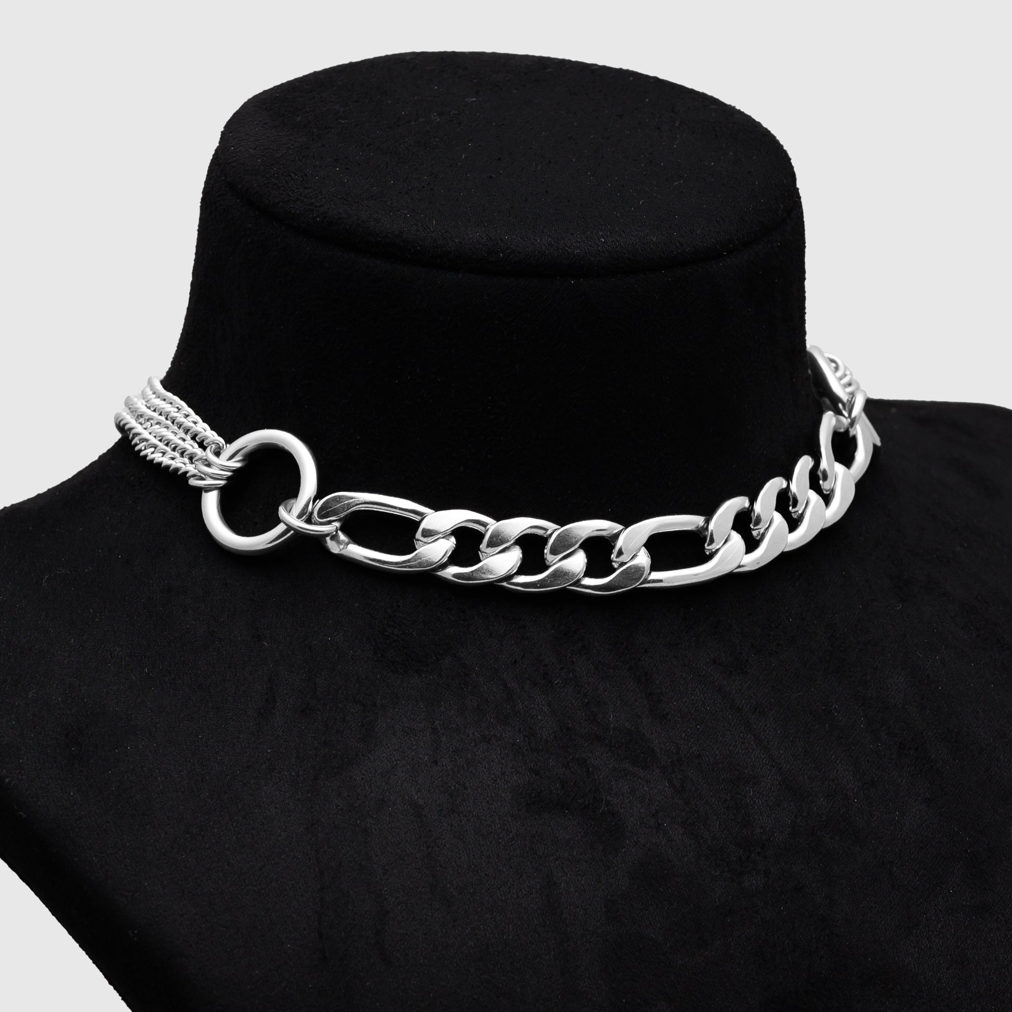 Mehrlagiges Choker-Halsband mit doppeltem O-Ring (Silber)