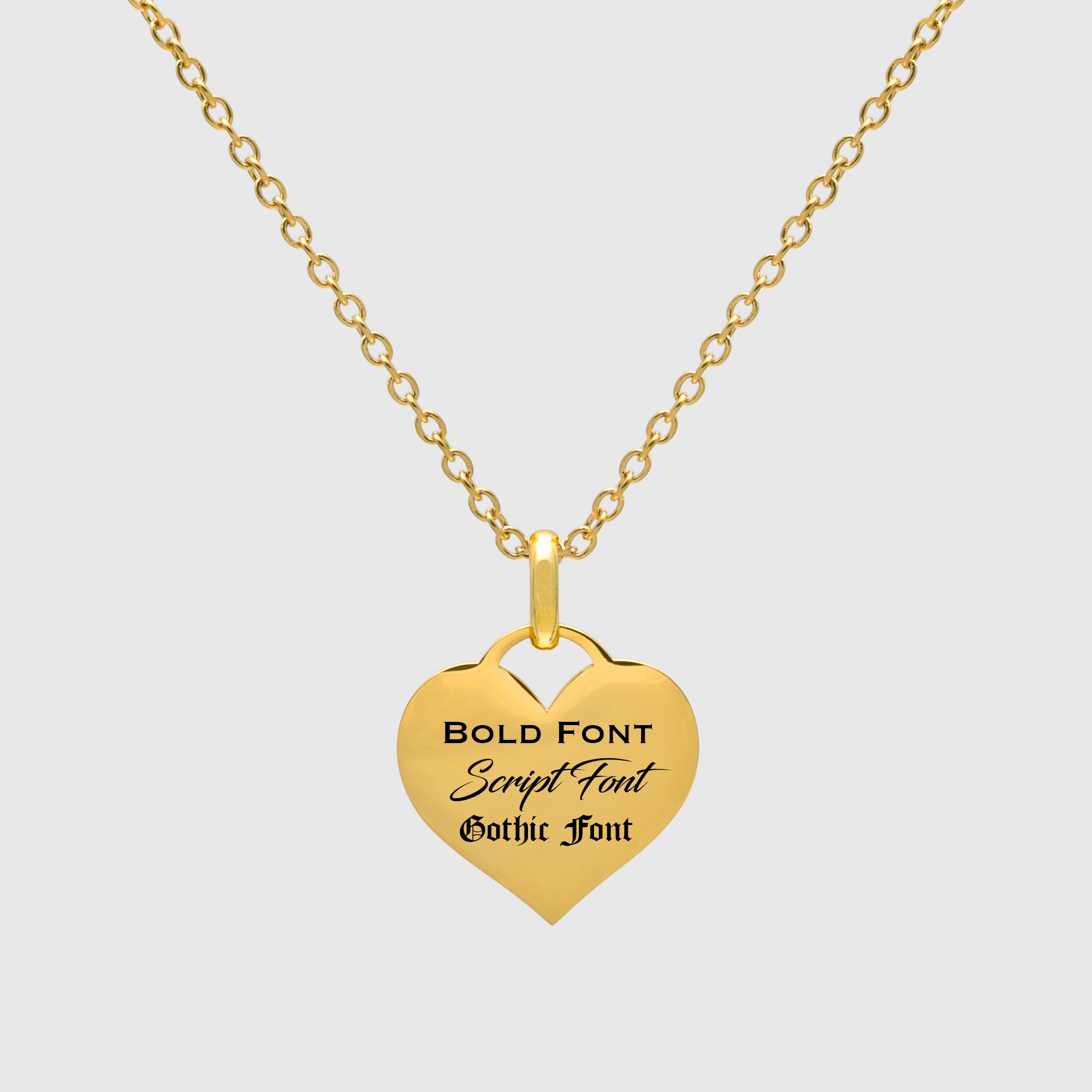 Font styles for gold heart pendant necklace 