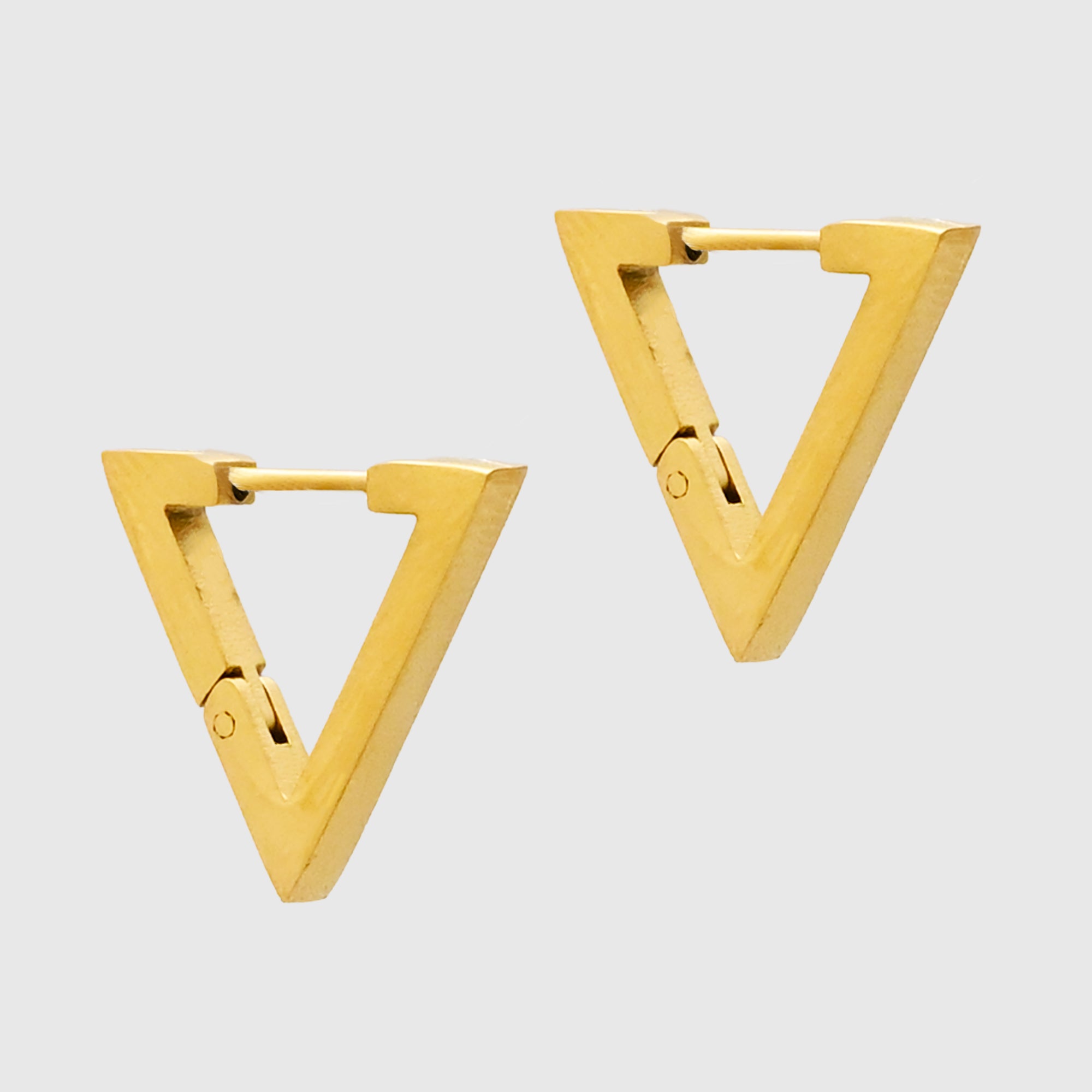 Gold triangle earrings, stainless steel huggie earrings