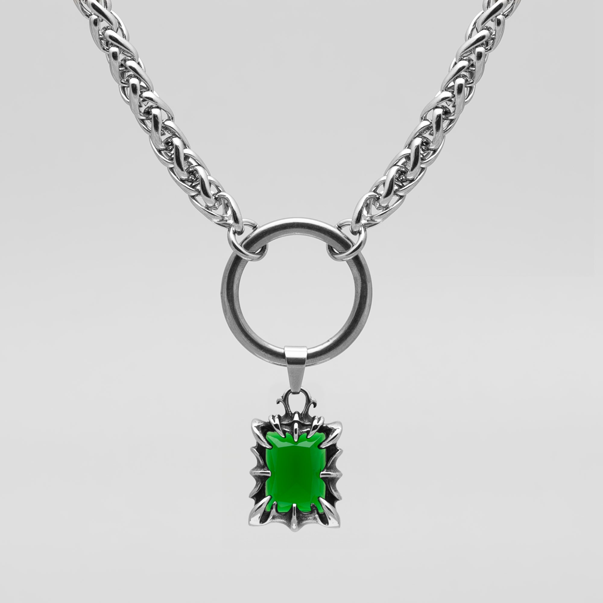 Collier ras du cou gothique avec griffes d'émeraude et anneau en O (argent)