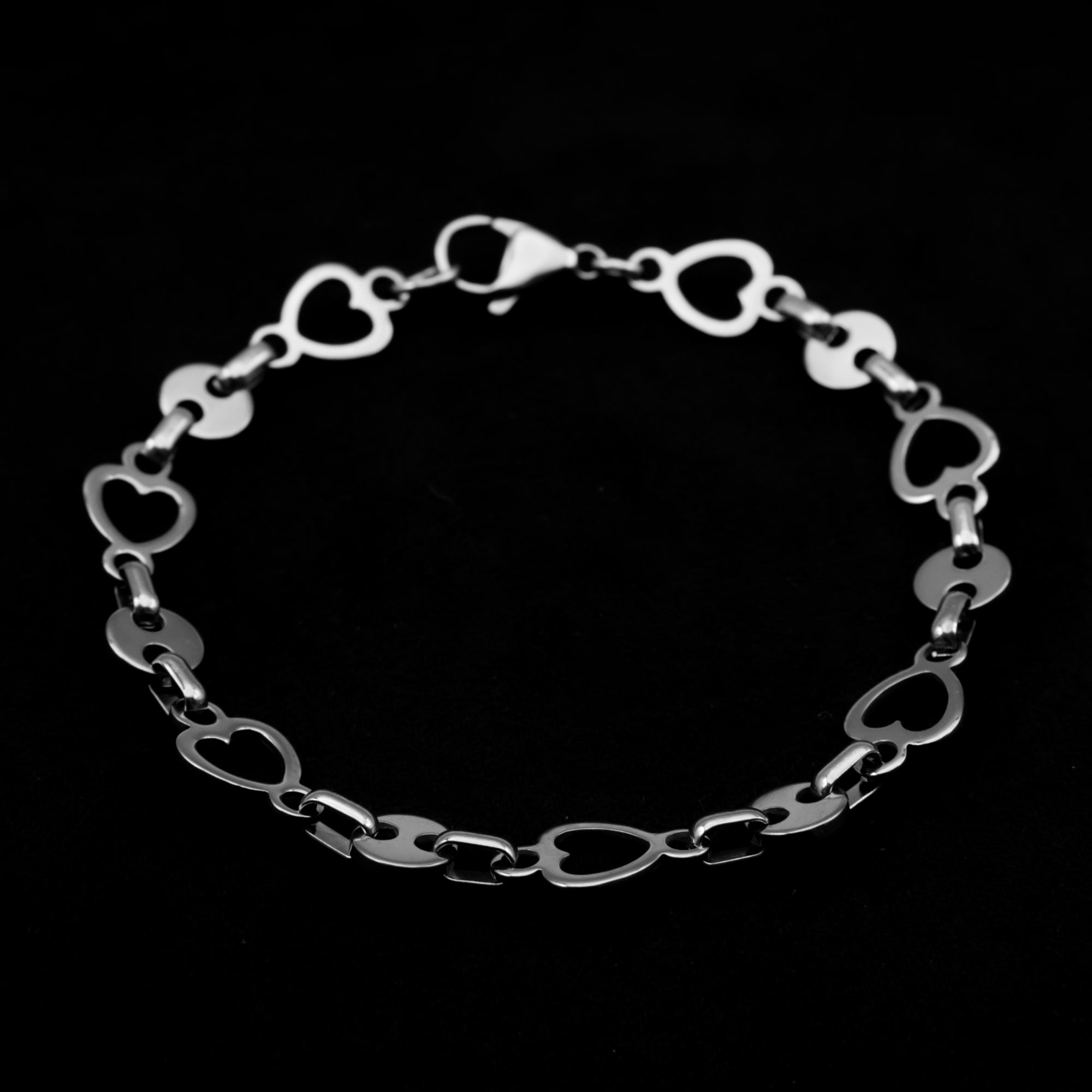 Heart Link Bracelet - (Silver) 9mm