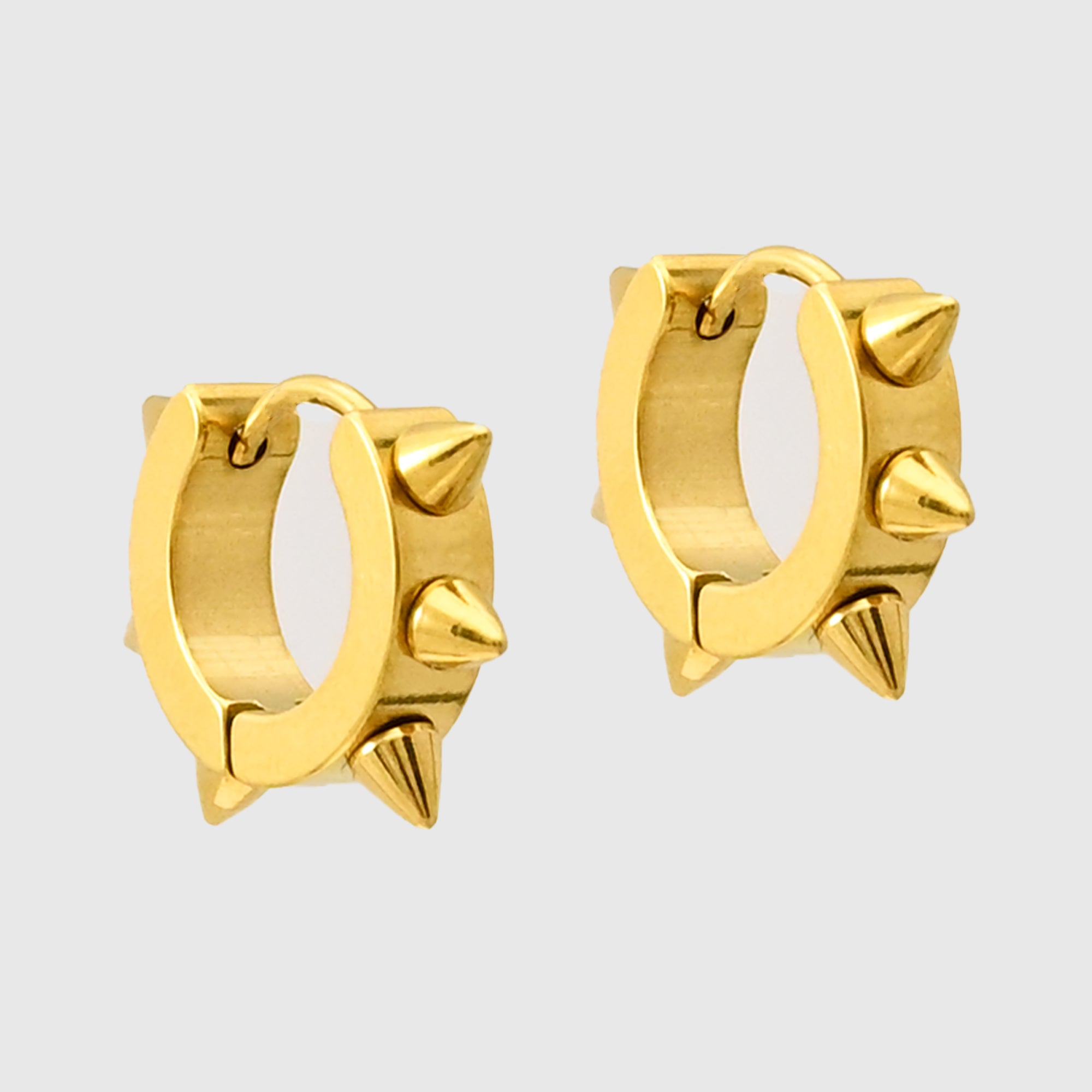 Gold spiked huggie earrings, tarnish free stainless steel 