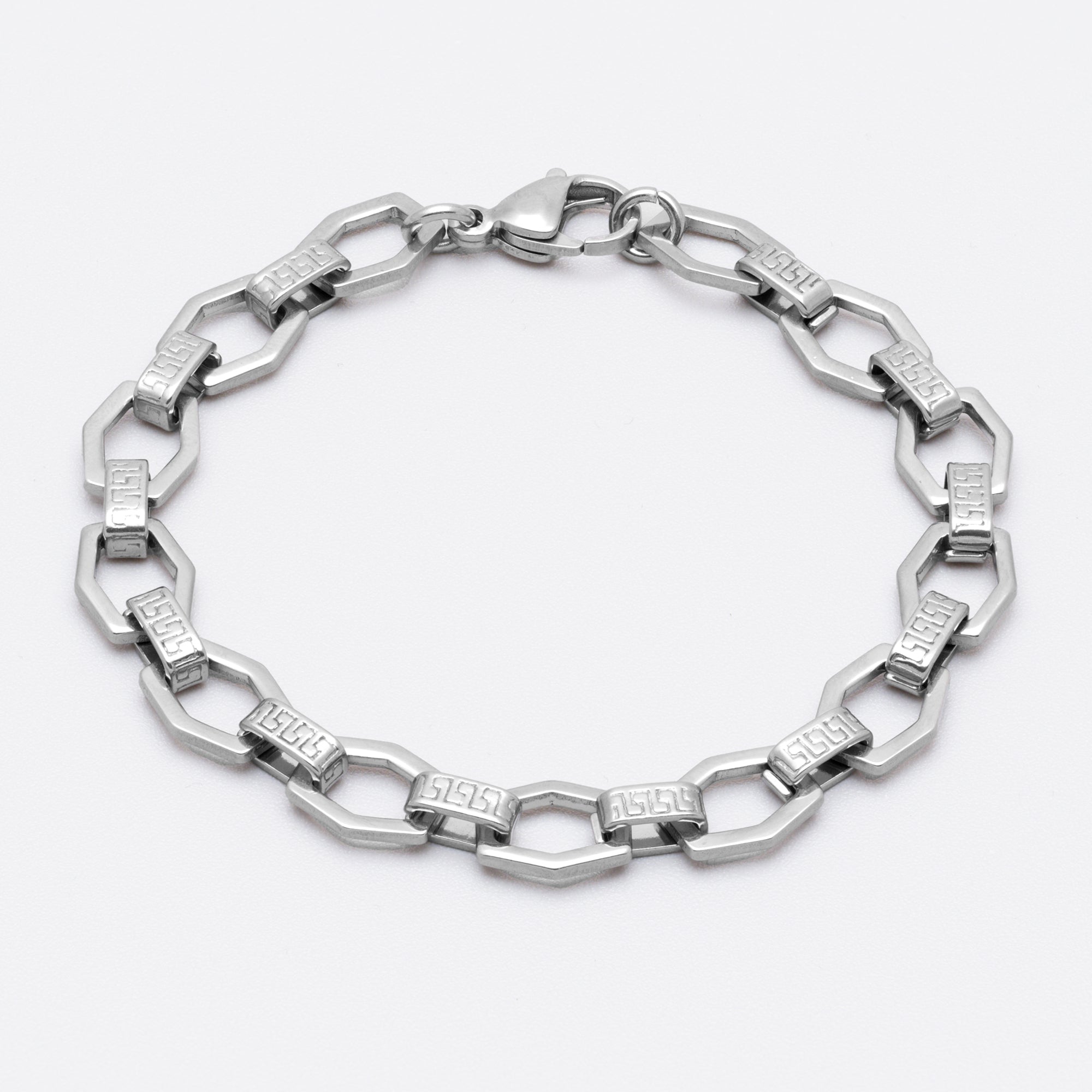 Silver stainless steel Hex link chain bracelet, non tarnish gothic jewellery