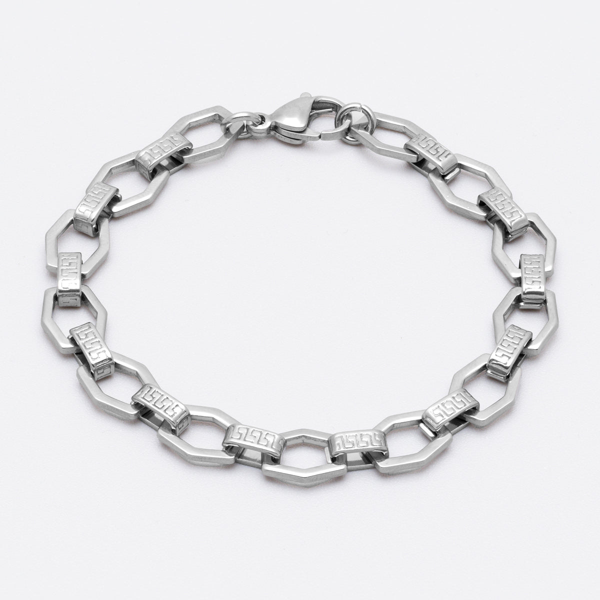 Chunky Silver Hexagon Link Chain Bracelet 10mm | Geometric Style