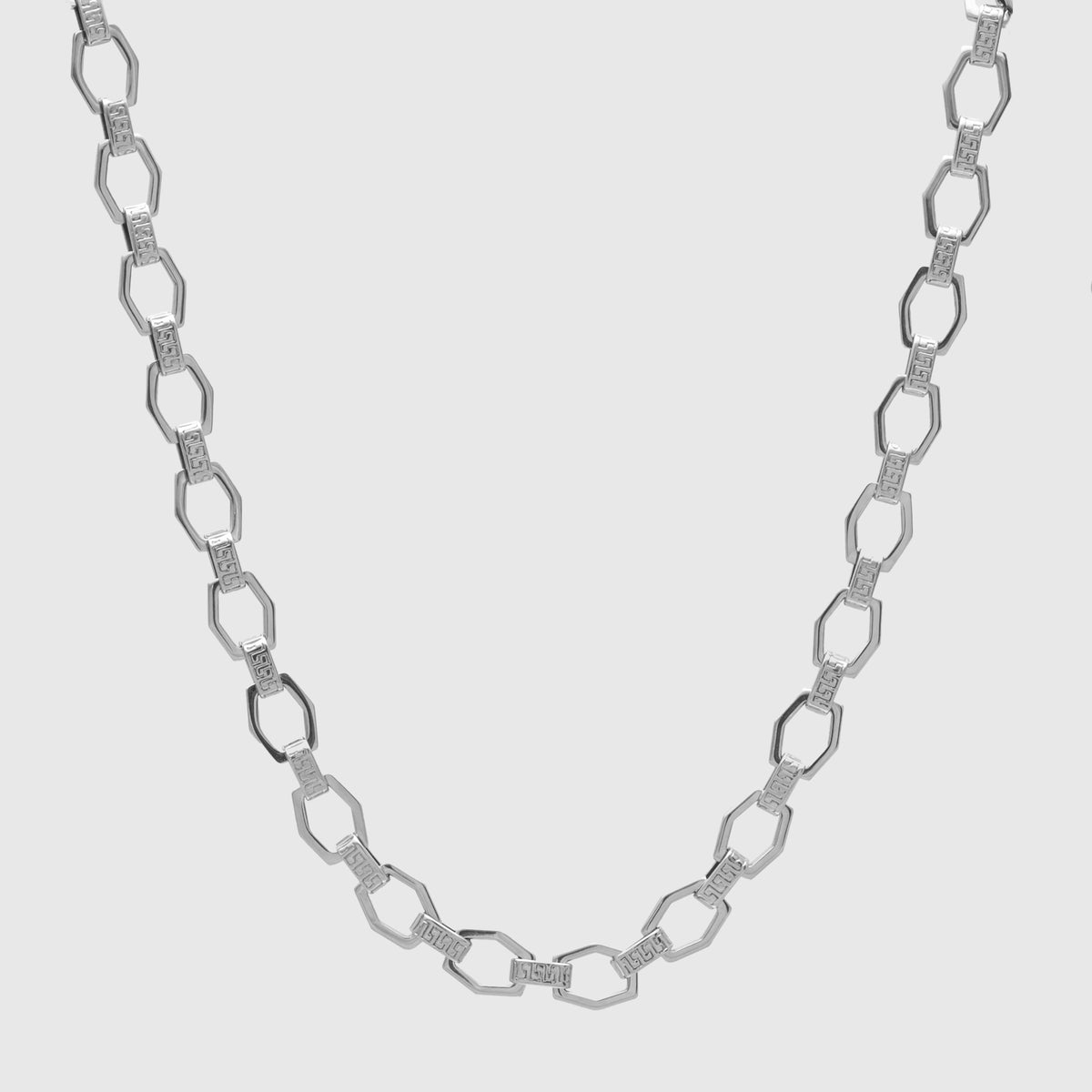 Chunky Silver Hex Link Chain Necklace 10mm | Geometric Style