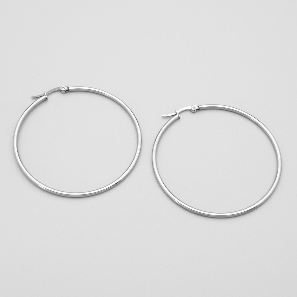 Extra Large Silver Plain Hoop Earrings 55mm | Non Tarnish