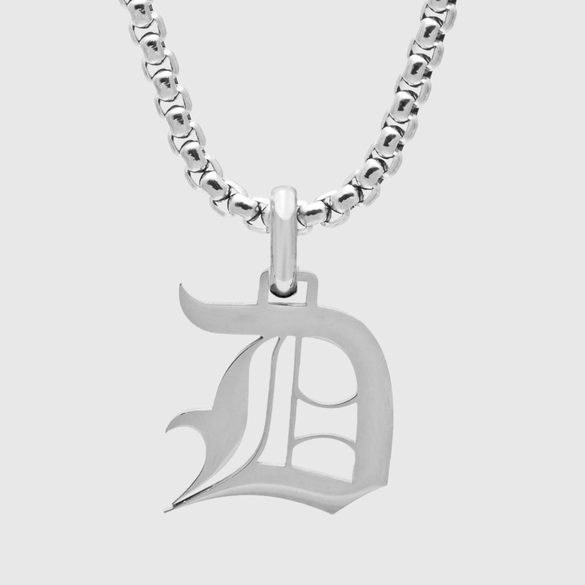 Silver Gothic style Initial letter A necklace in old english font 