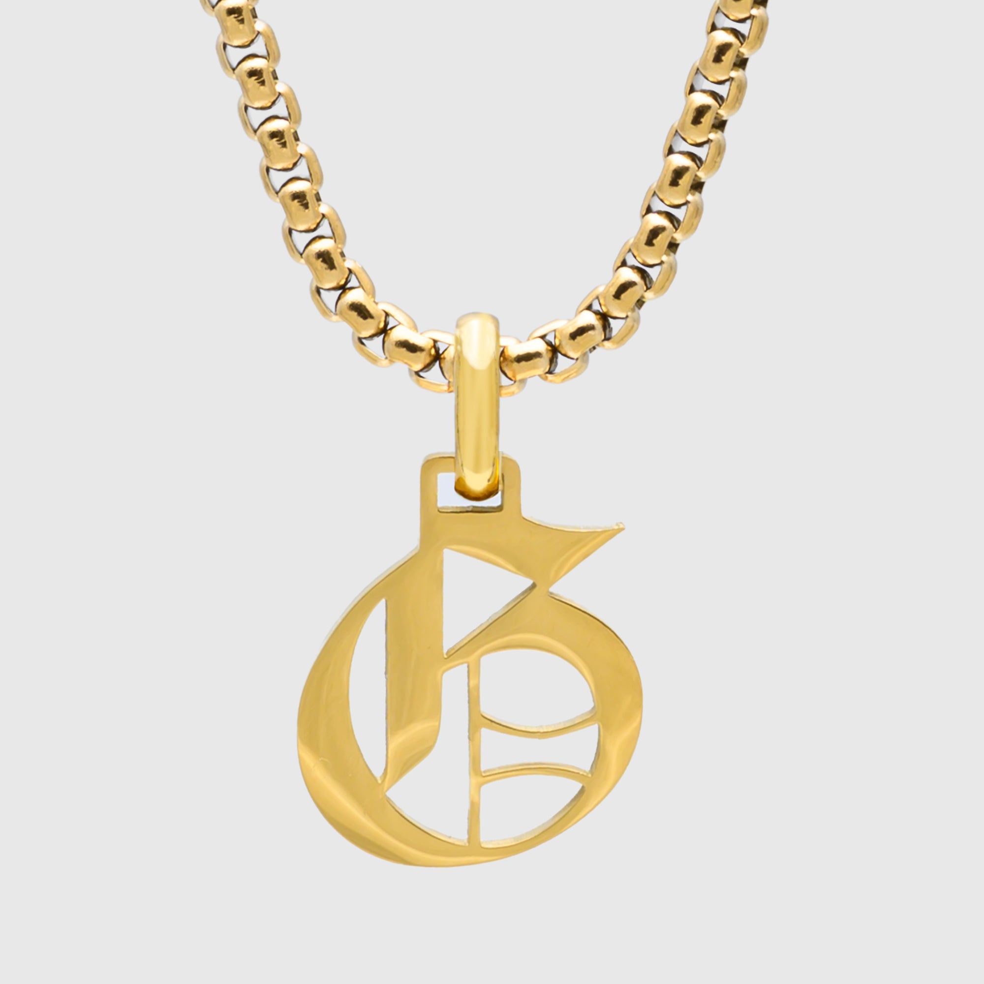 Large Gold Gothic style Initial letter G necklace in old english font 