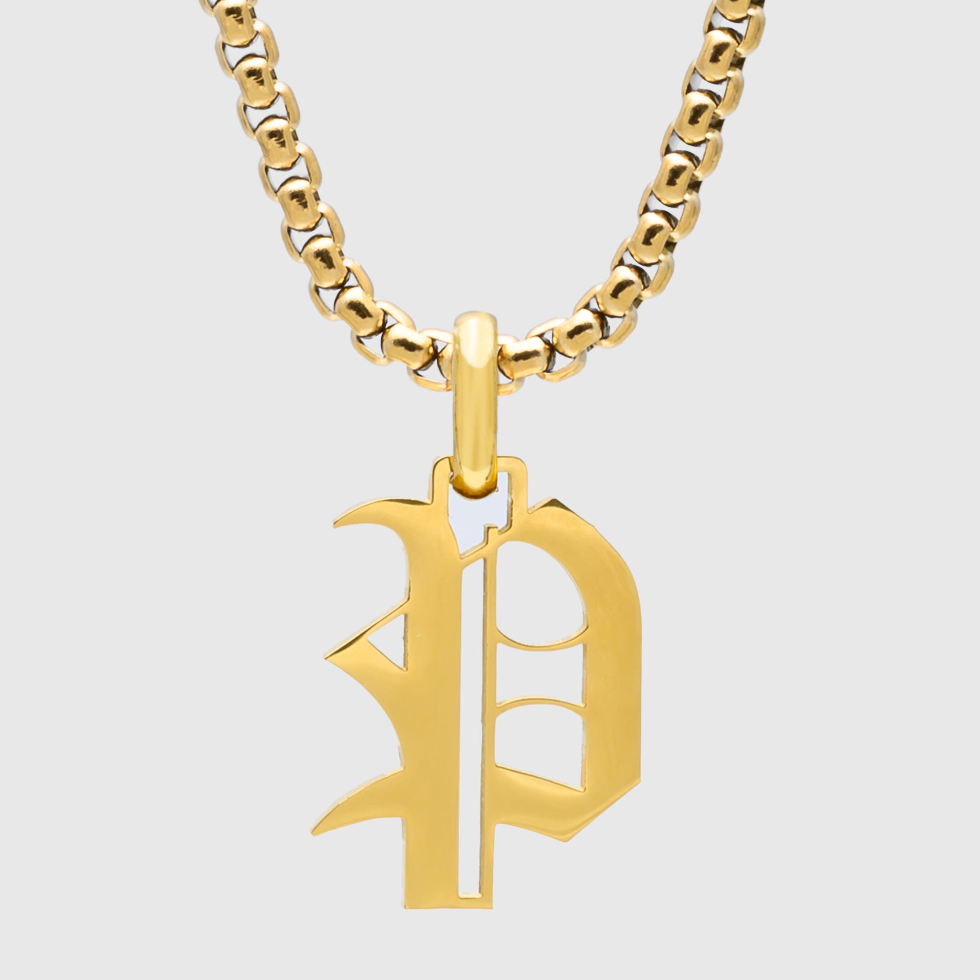 Large Gold Gothic style Initial letter P necklace in old english font 