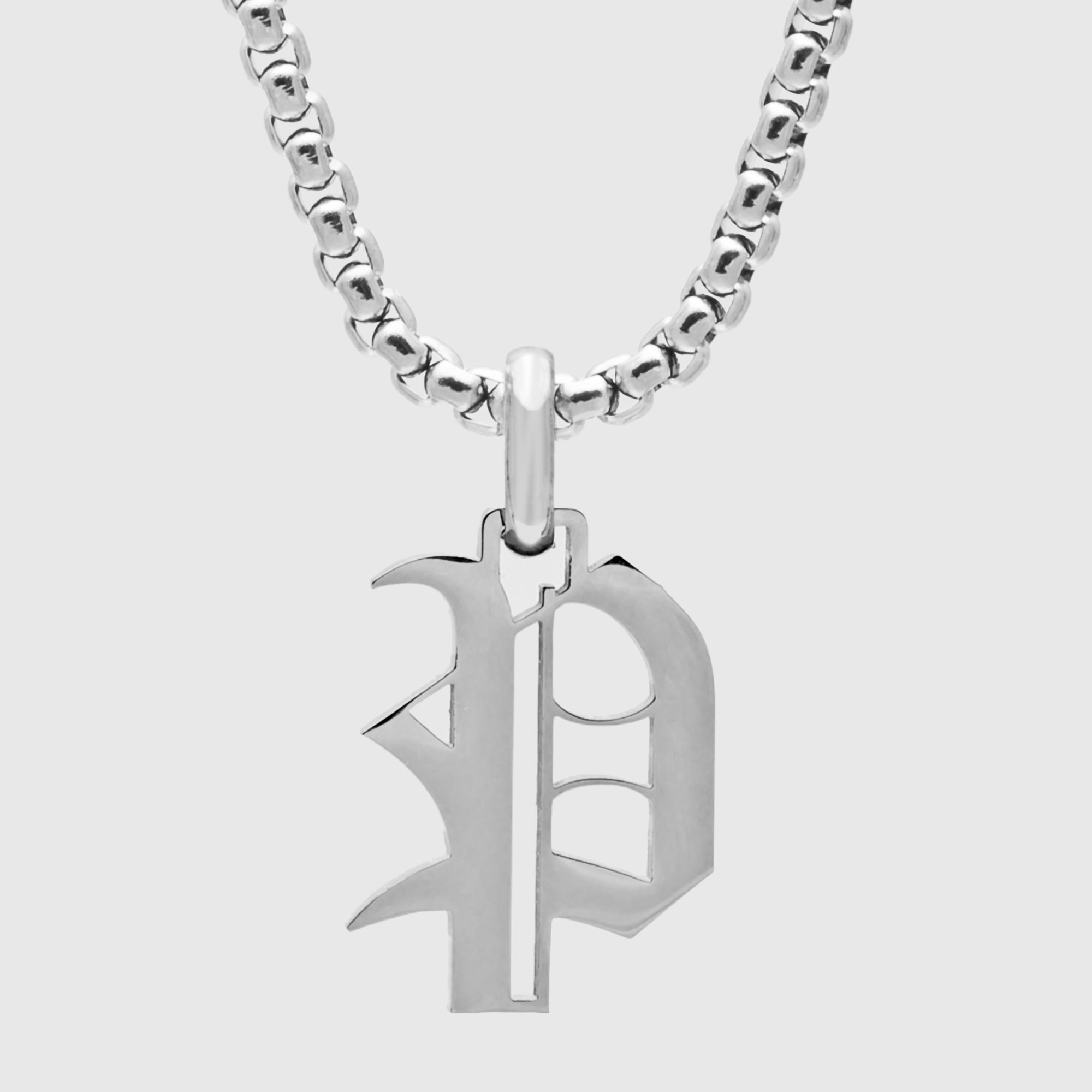 Silver Gothic style Initial letter P necklace in old english font 