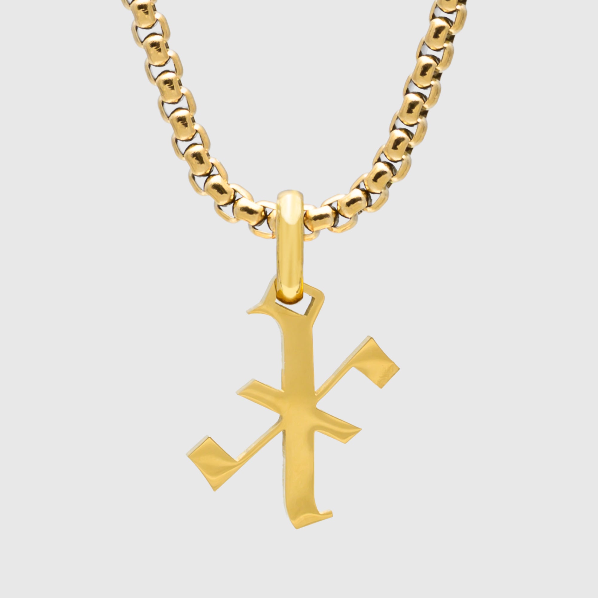 Large Gold Gothic style Initial letter X necklace in old english font 