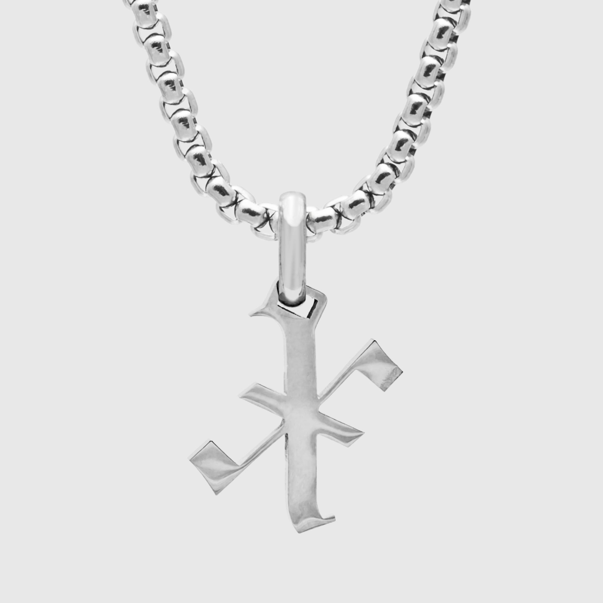 Silver Gothic style Initial letter X necklace in old english font 