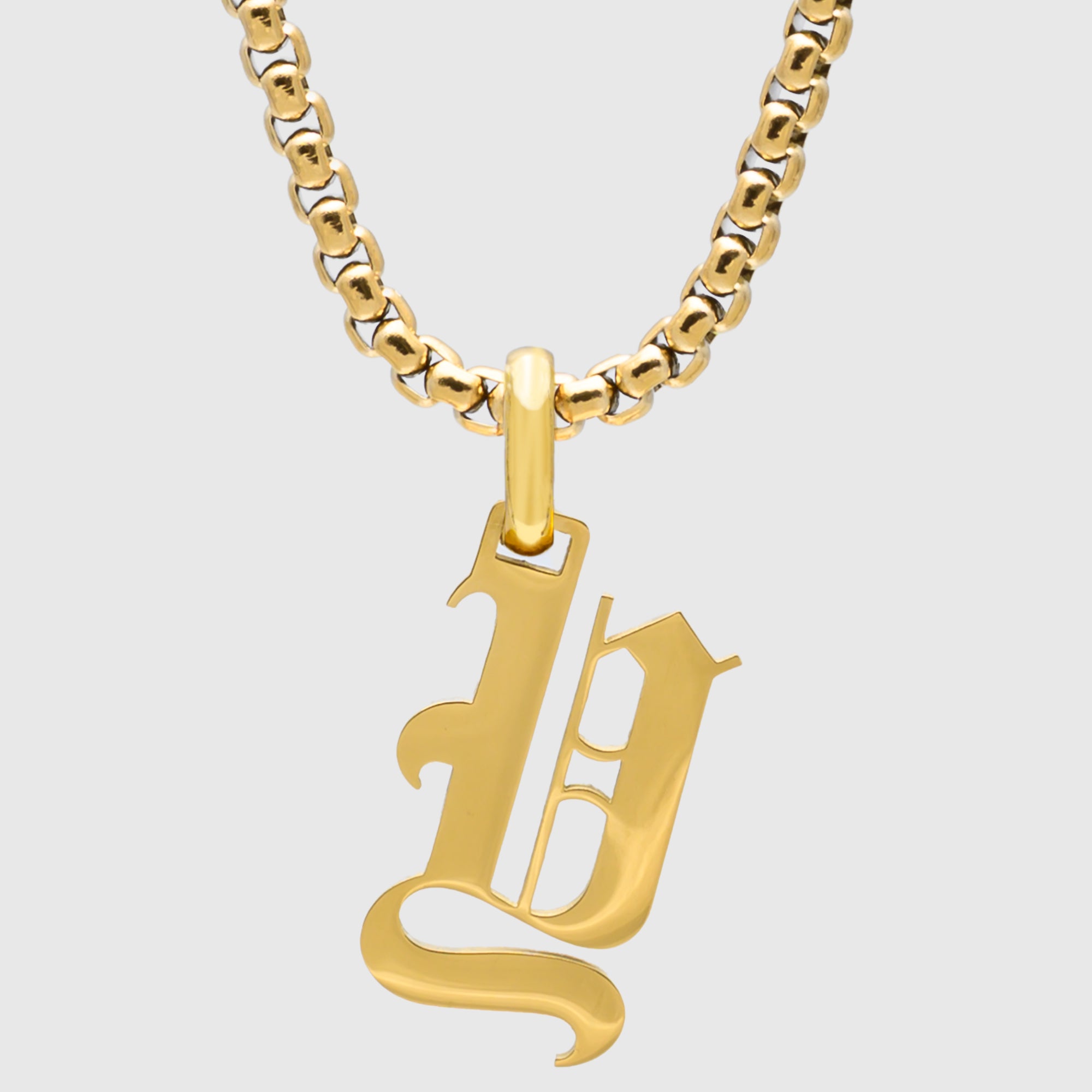 Large Gold Gothic style Initial letter Y necklace in old english font 