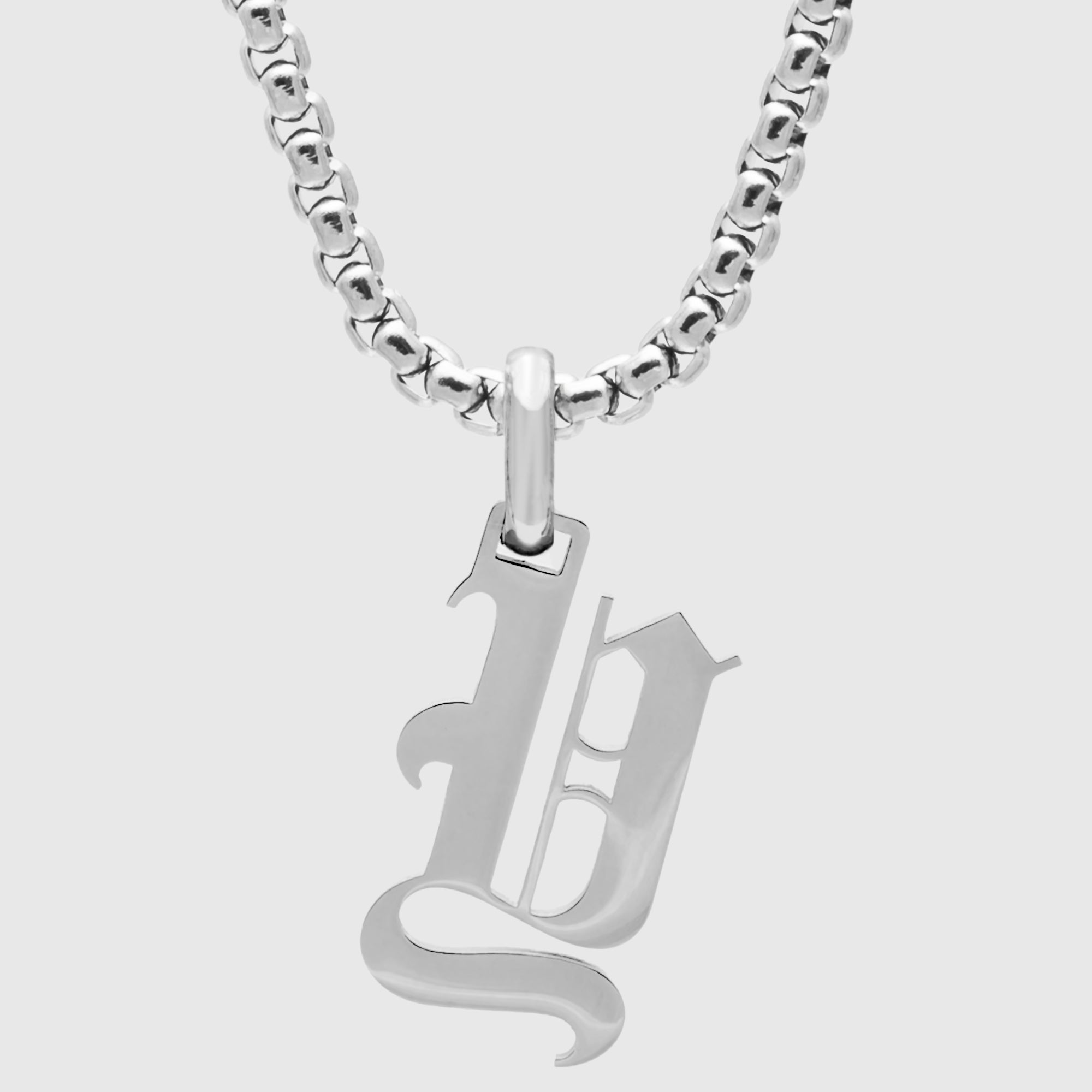 Silver Gothic style Initial letter Y necklace in old english font 