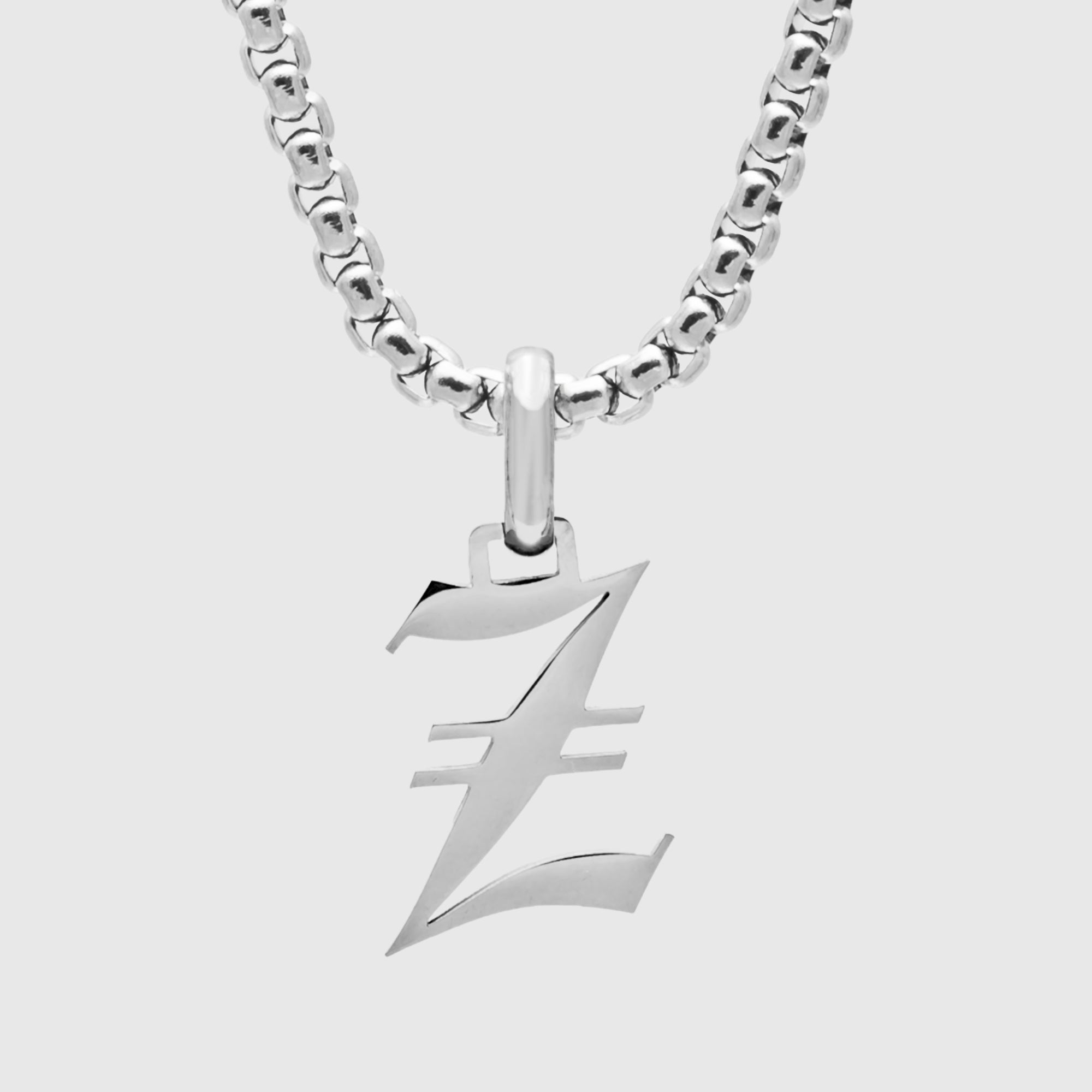 Silver Gothic style Initial letter Z necklace in old english font 