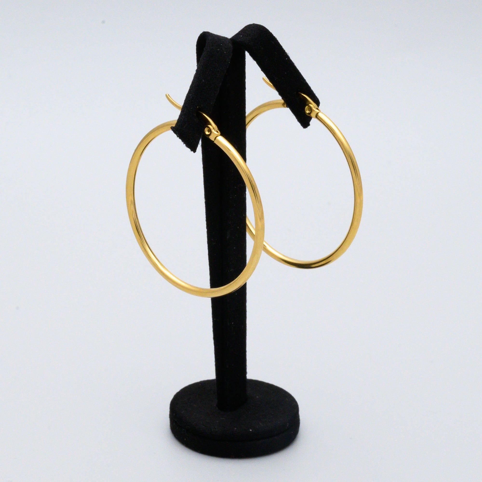 Large Plain Hoop Earrings 40mm (Gold)